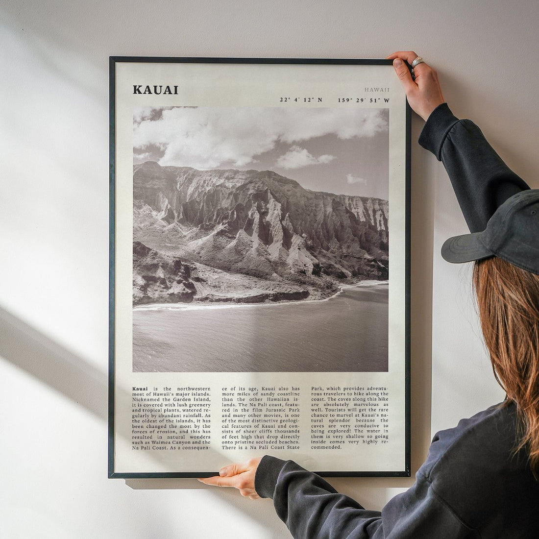 Kauai Poster | Black & White Na Pali Coast Wall Art | Hawaii Travel Print Decor - Evergreen Posters