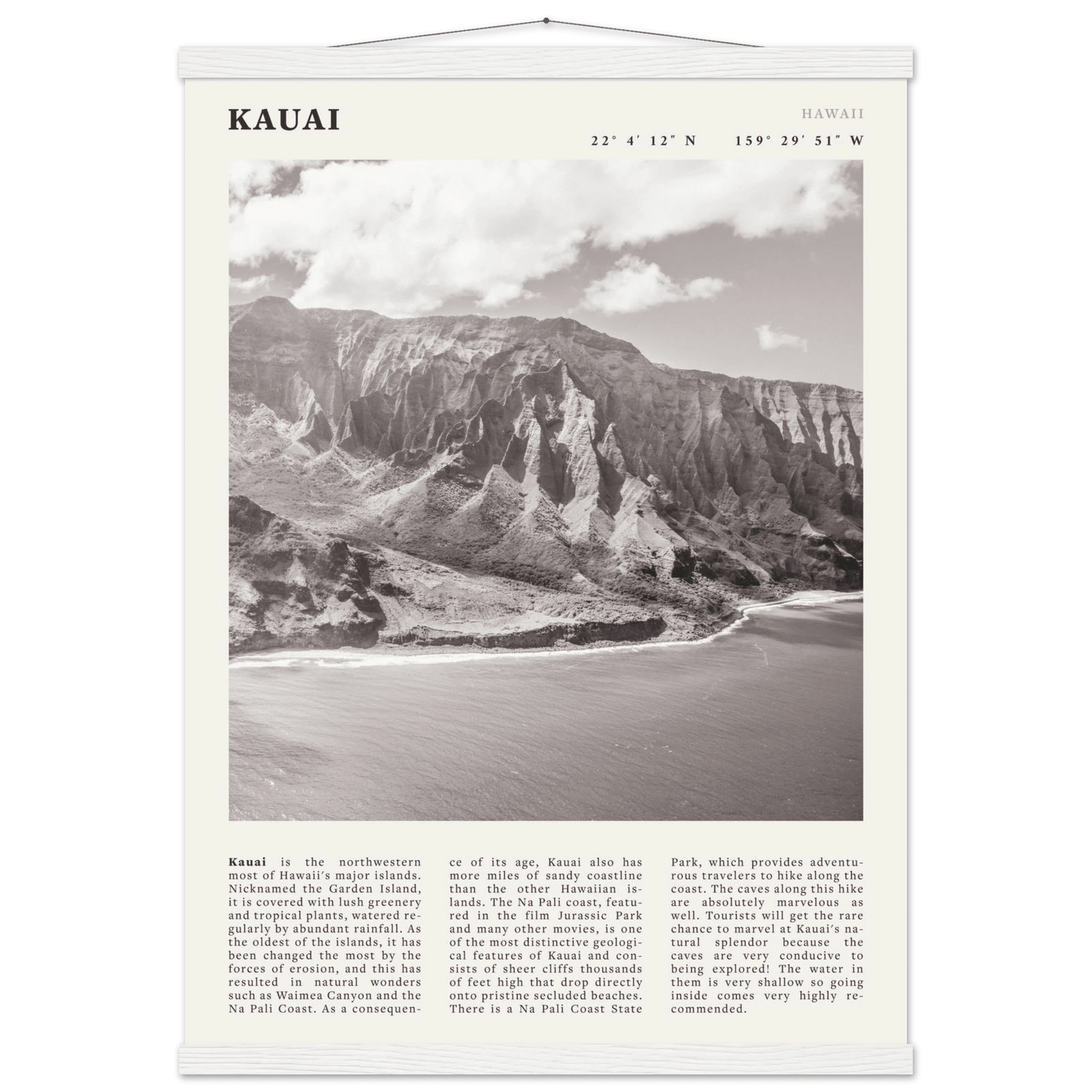 Kauai Poster | Black & White Na Pali Coast Wall Art | Hawaii Travel Print Decor - Evergreen Posters