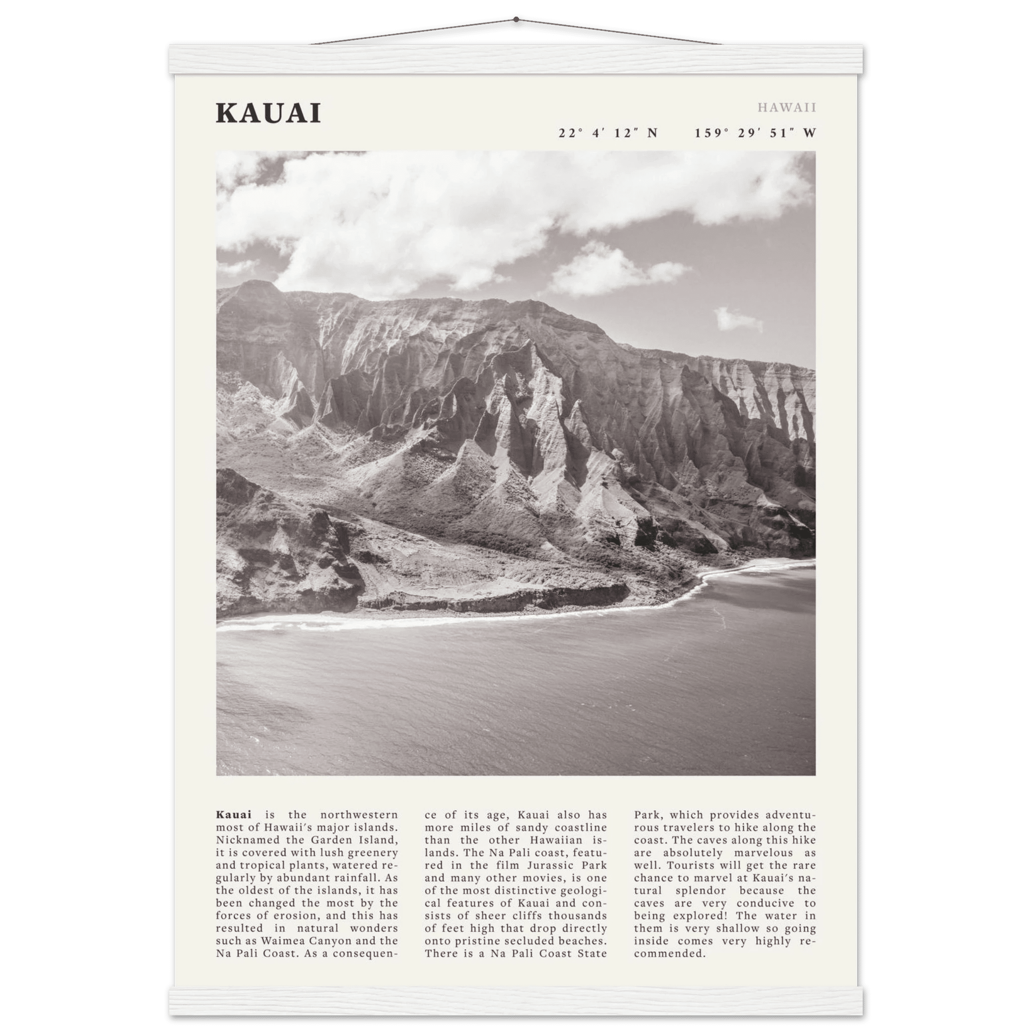 Kauai Poster | Black & White Na Pali Coast Wall Art | Hawaii Travel Print Decor - Evergreen Posters