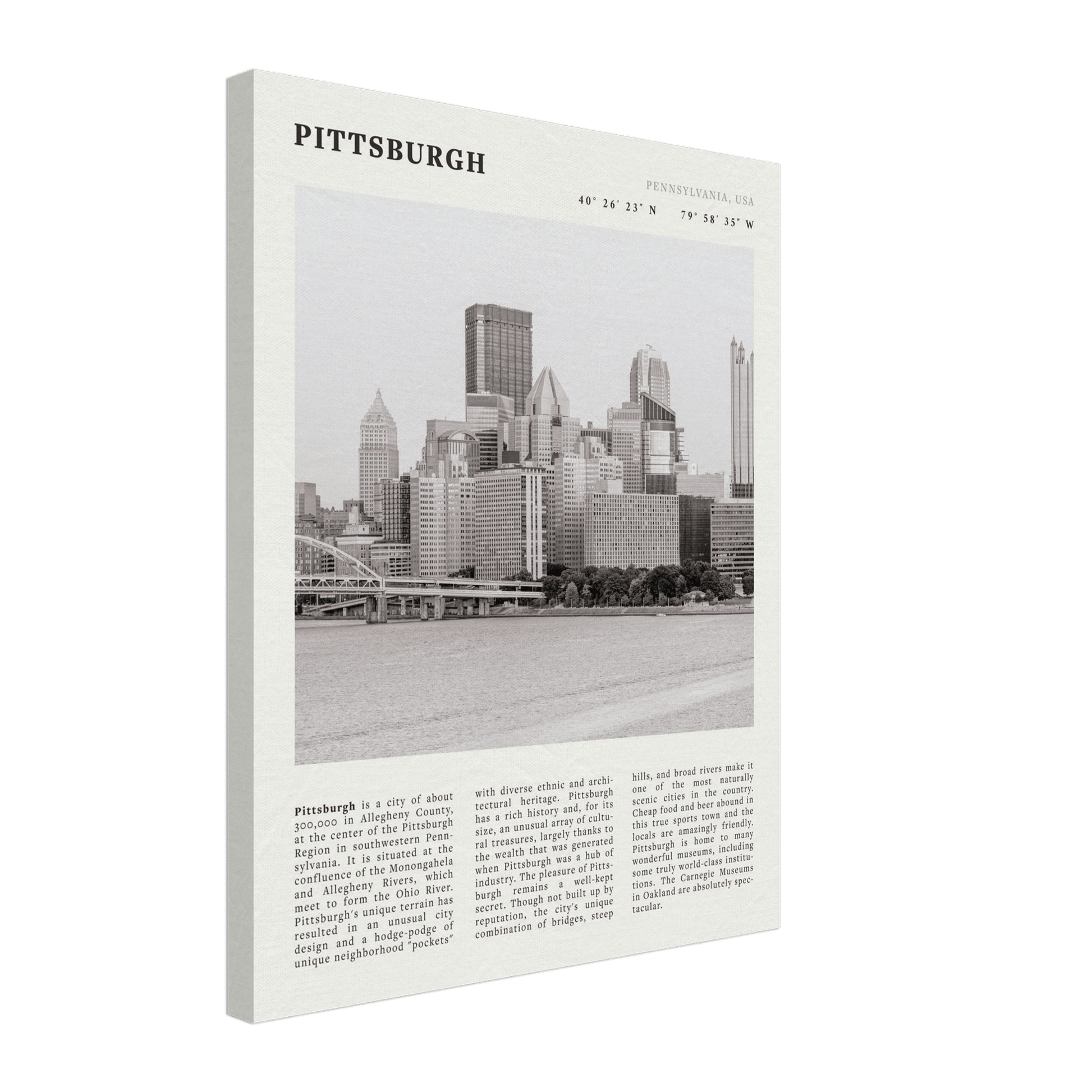 Pittsburgh Poster | Black & White Pennsylvania Skyline Wall Art | PA Travel Print - Evergreen Posters