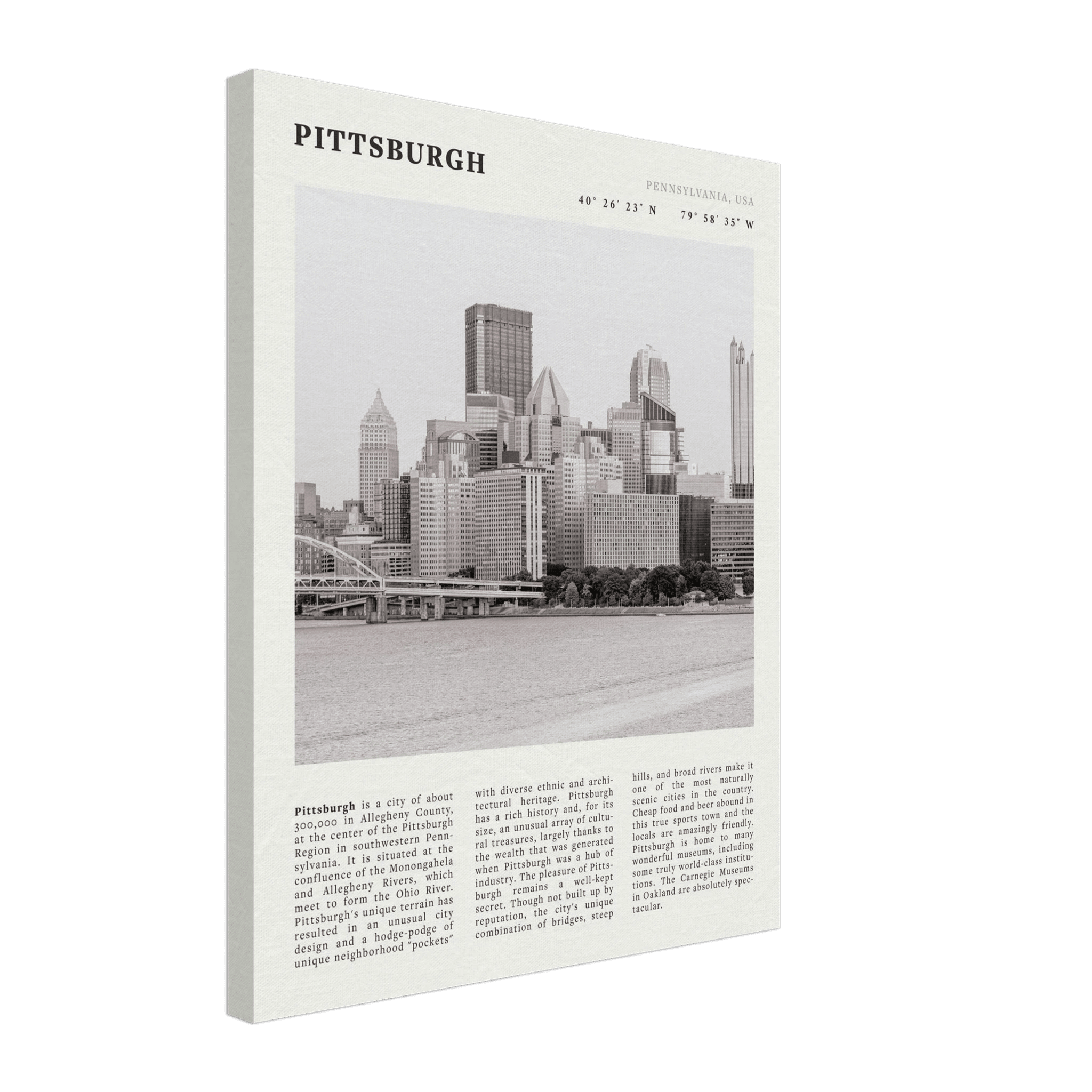 Pittsburgh Poster | Black & White Pennsylvania Skyline Wall Art | PA Travel Print - Evergreen Posters