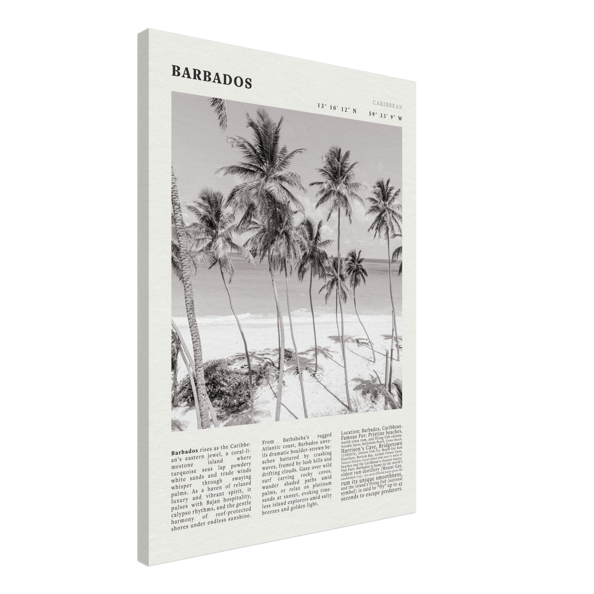 Barbados Poster Black and White – Vintage Caribbean Palm Beach Print (Digital & Printed Options) - Evergreen Posters