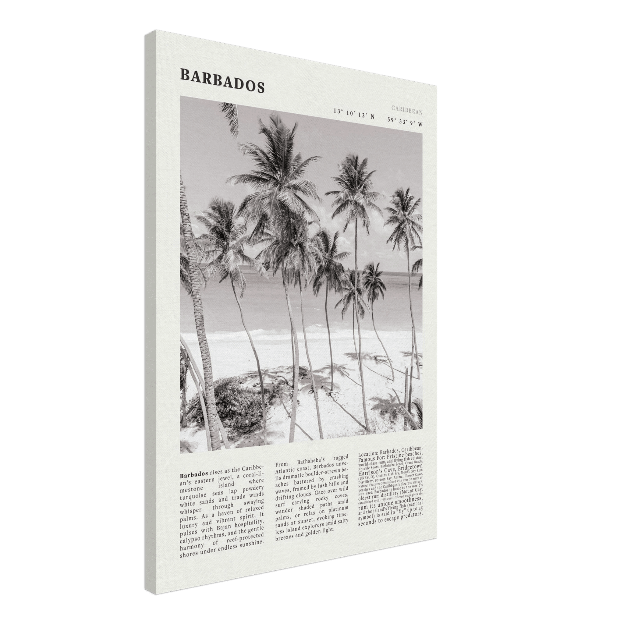 Barbados Poster Black and White – Vintage Caribbean Palm Beach Print (Digital & Printed Options) - Evergreen Posters
