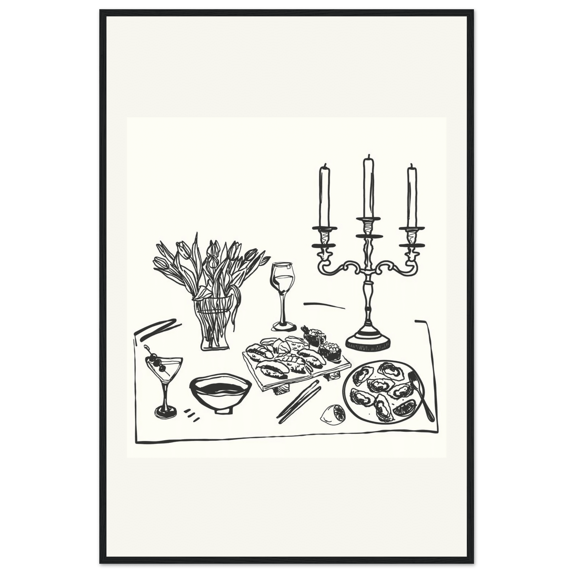 Fine Dining Table Print | Black Line Art Kitchen Wall Art | Elegant Dining Room Poster - Evergreen Posters