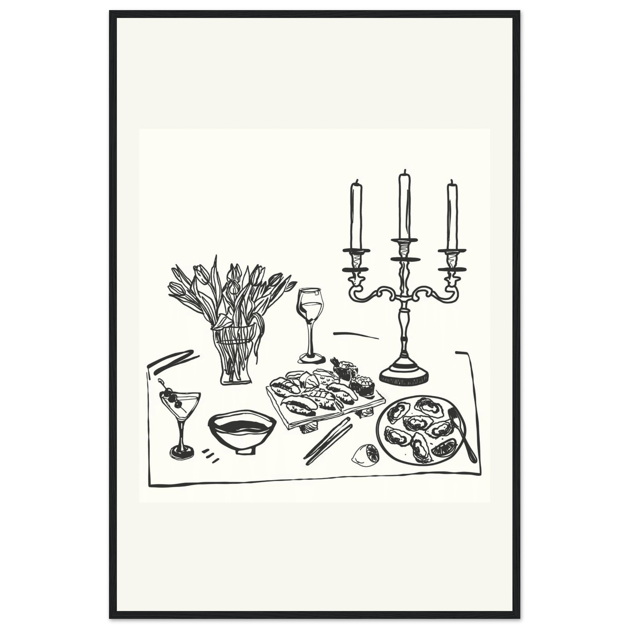 Fine Dining Table Print | Black Line Art Kitchen Wall Art | Elegant Dining Room Poster - Evergreen Posters