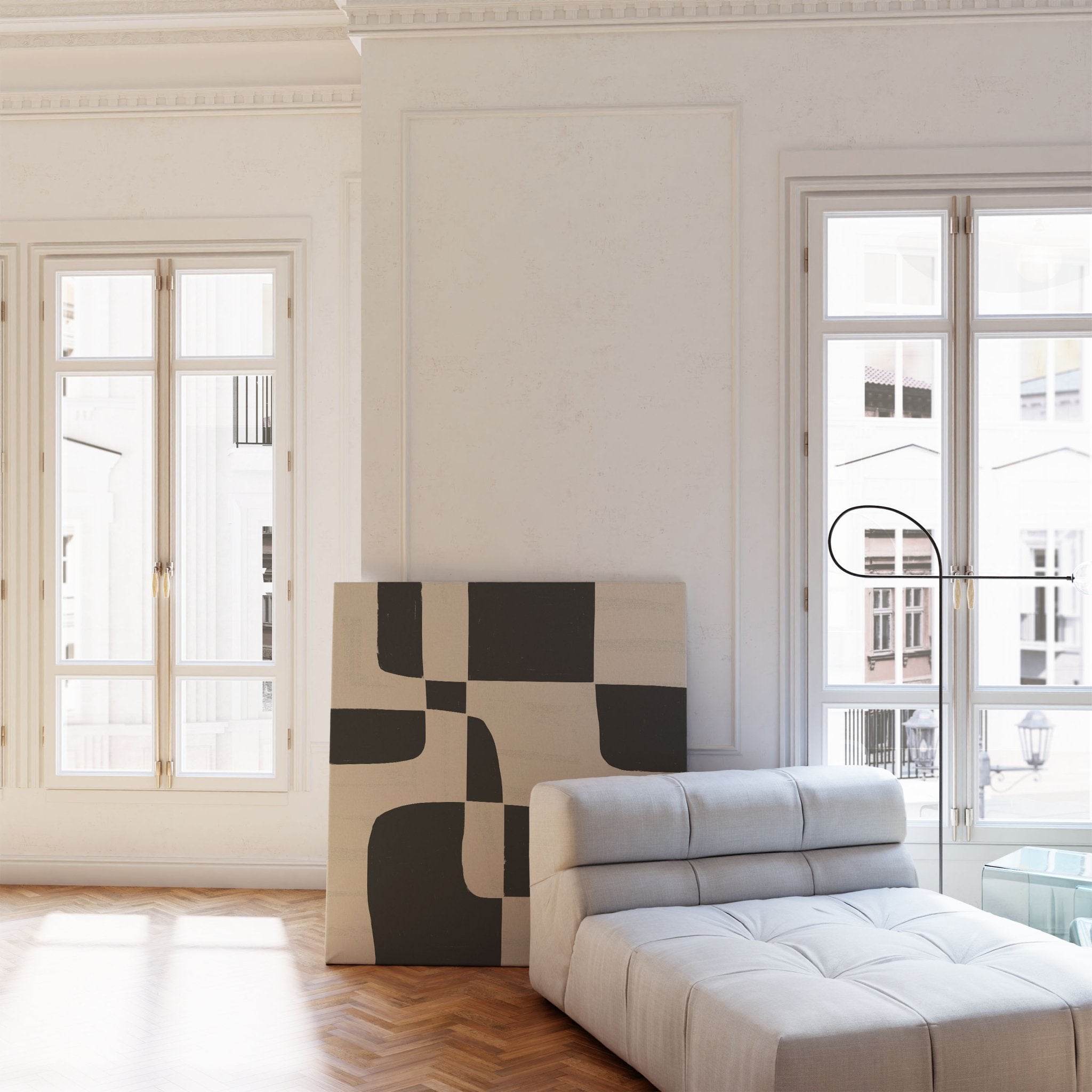 Black & White Abstract Poster | Minimalist Geometric Wall Art | Modern Living Room Print - Evergreen Posters