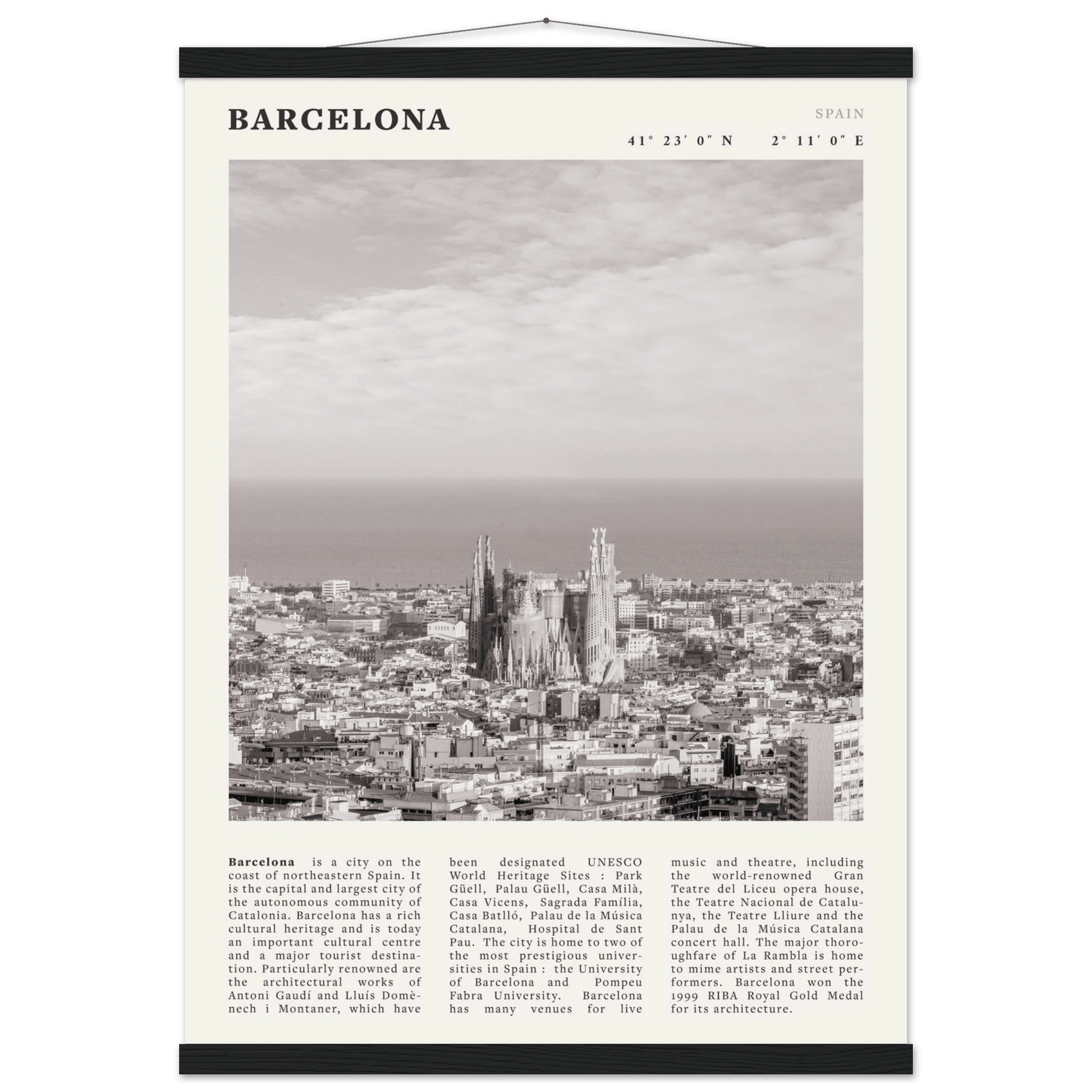 Barcelona Poster | Black & White Sagrada Familia Wall Art | Spain Travel Print - Evergreen Posters