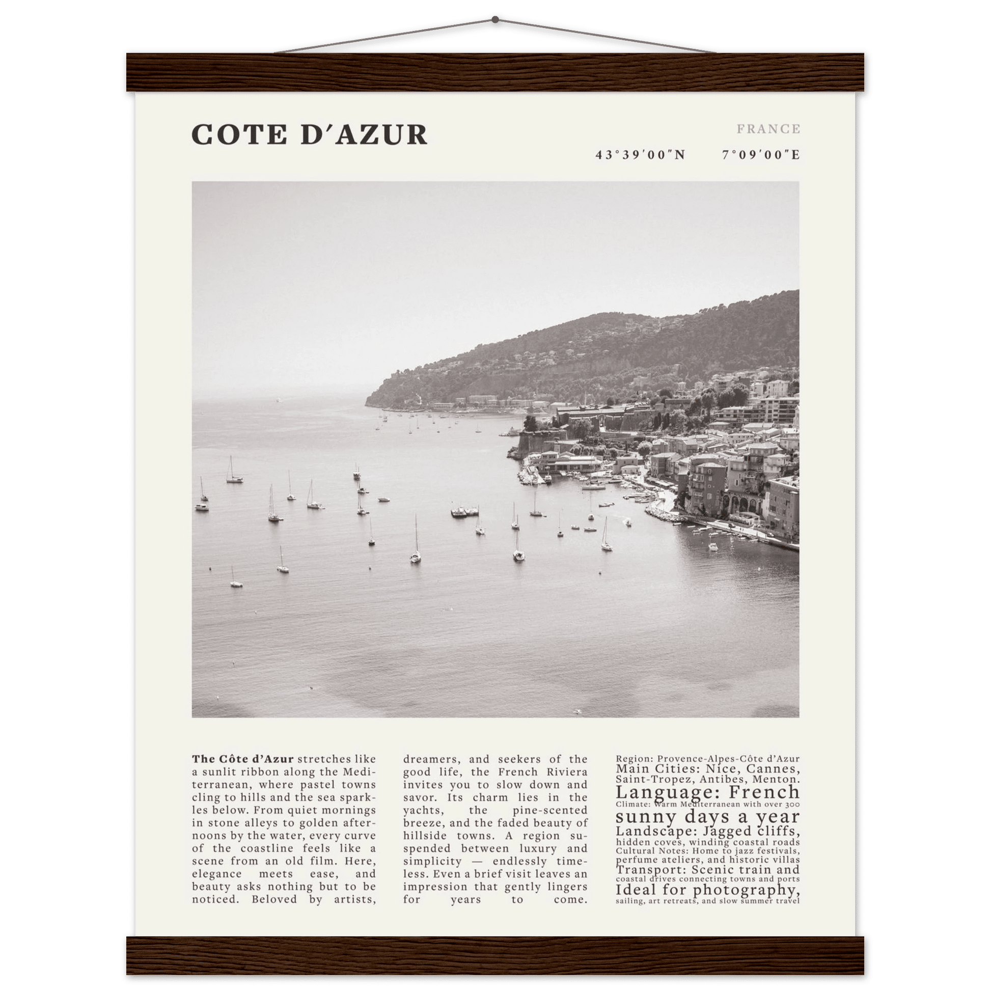 Côte d'Azur Poster Black and White – Vintage French Riviera Coast Print (Digital & Printed Options) - Evergreen Posters