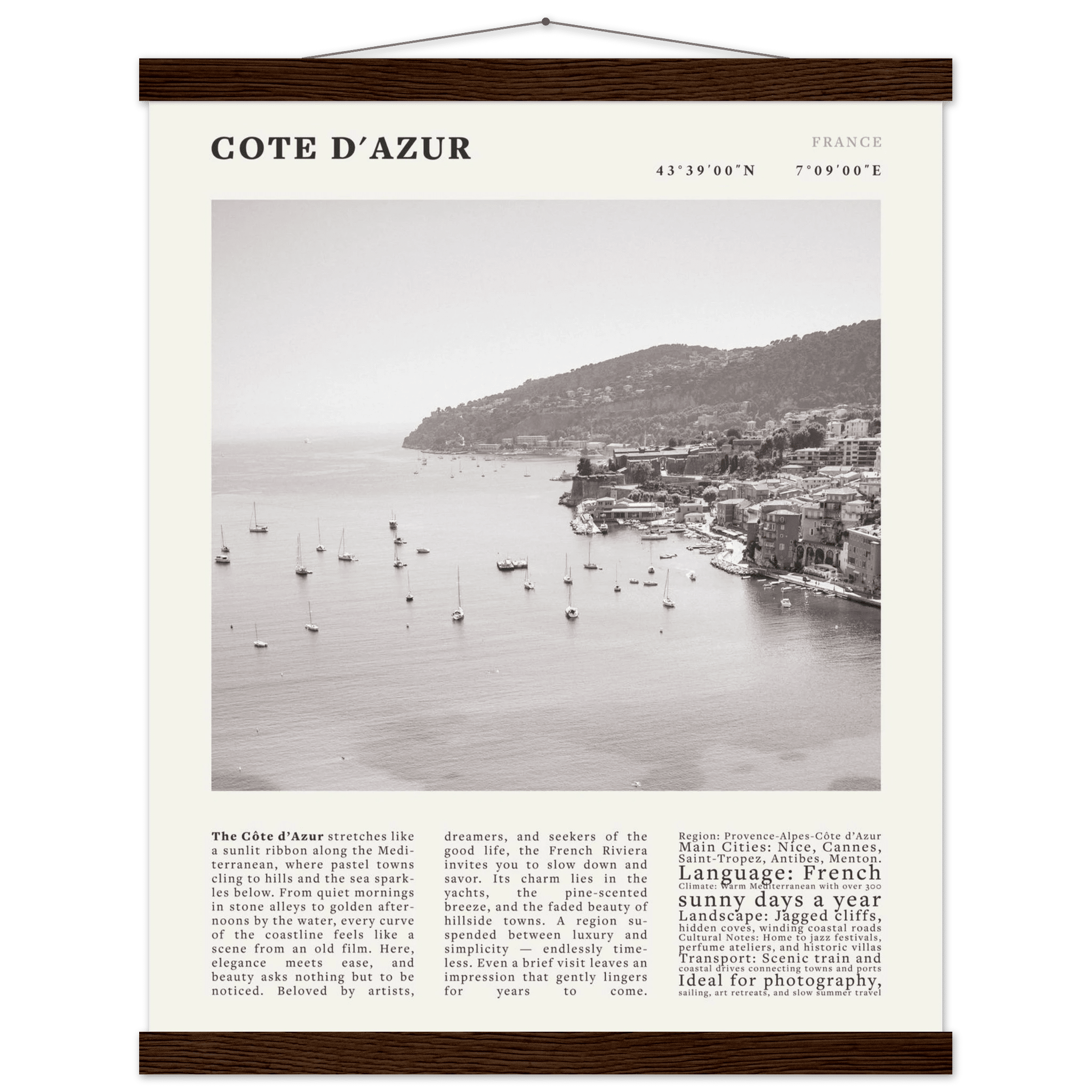 Côte d'Azur Poster Black and White – Vintage French Riviera Coast Print (Digital & Printed Options) - Evergreen Posters