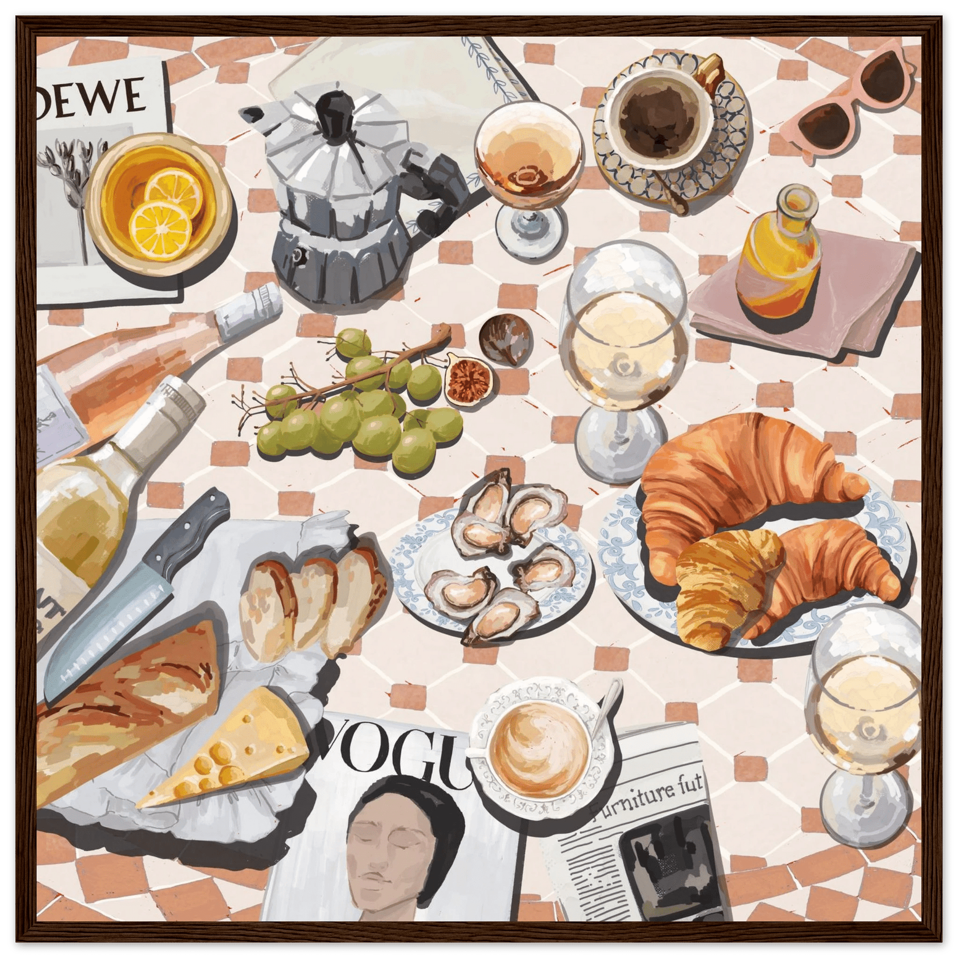 French Brunch Poster | Kitchen Decor Food Wall Art | Croissant & Coffee Square Print - Evergreen Posters - 15
