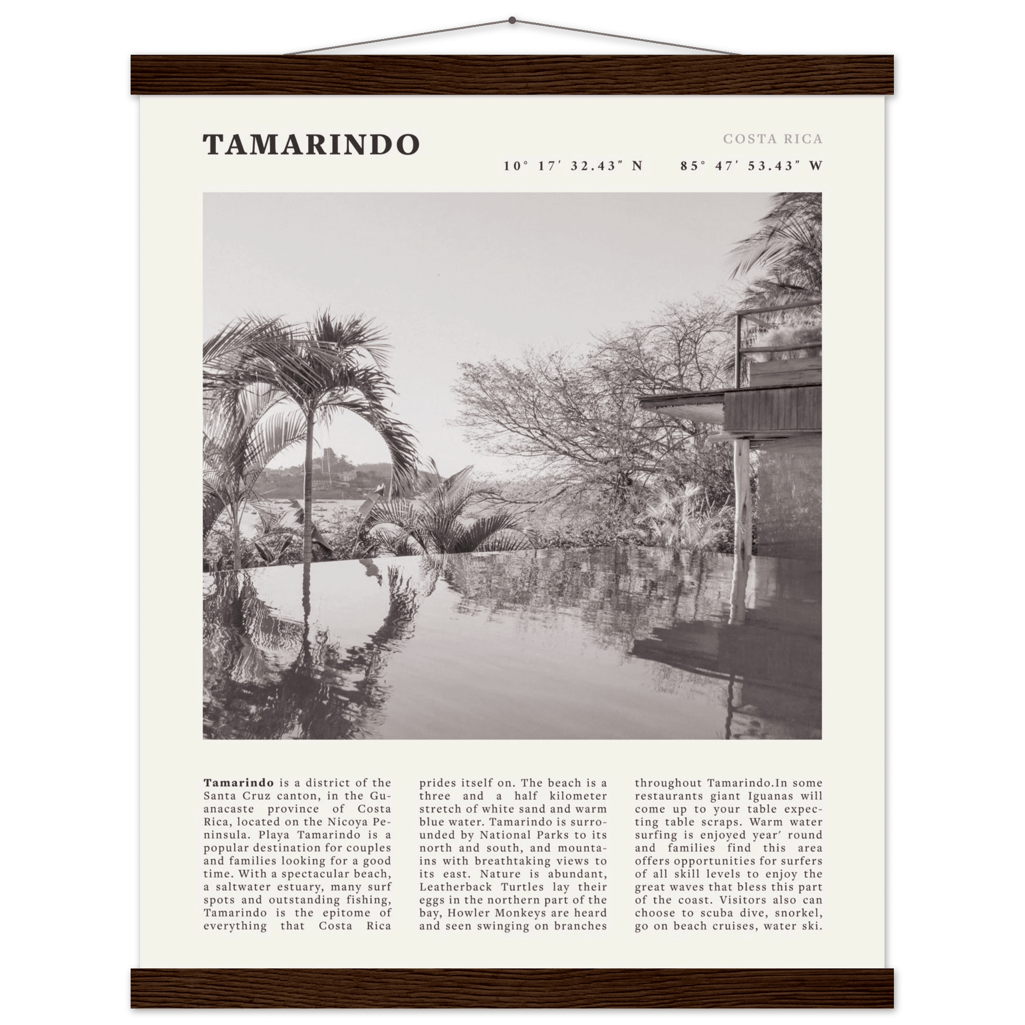 Tamarindo Poster | Black & White Costa Rica Beach Wall Art | Surf Travel Print - Evergreen Posters