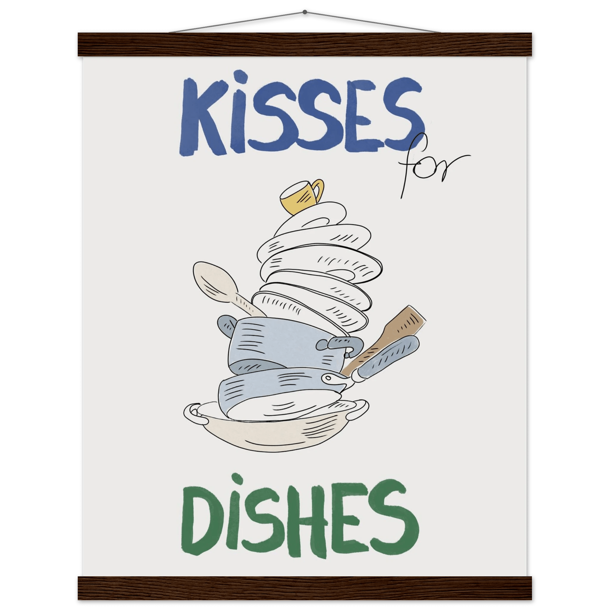 Kisses for Dishes Poster – Funny Kitchen Wall Art Print (Digital & Printed Options) - Evergreen Posters