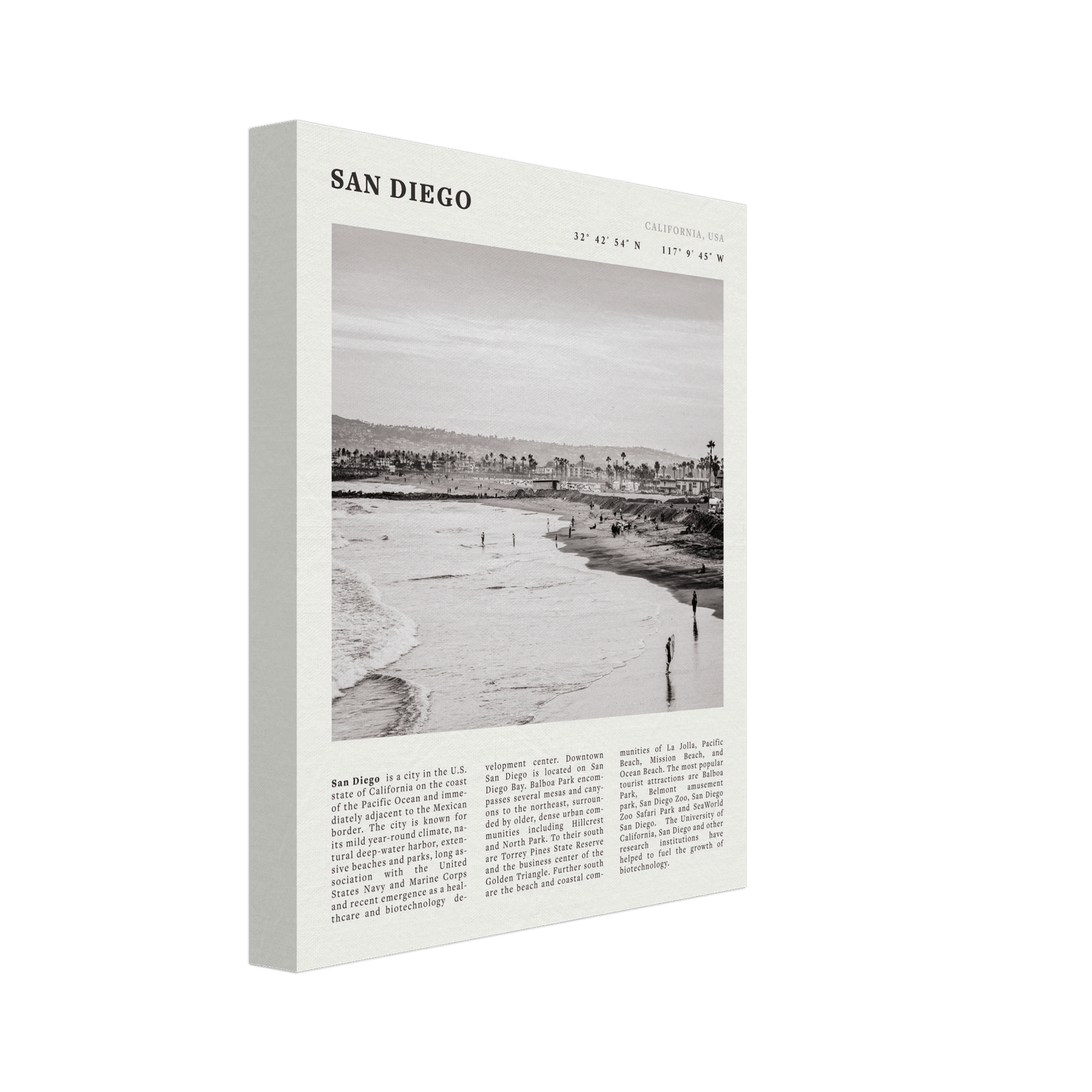 San Diego Poster | Black & White California Beach Wall Art | Coastal Travel Print Decor - Evergreen Posters
