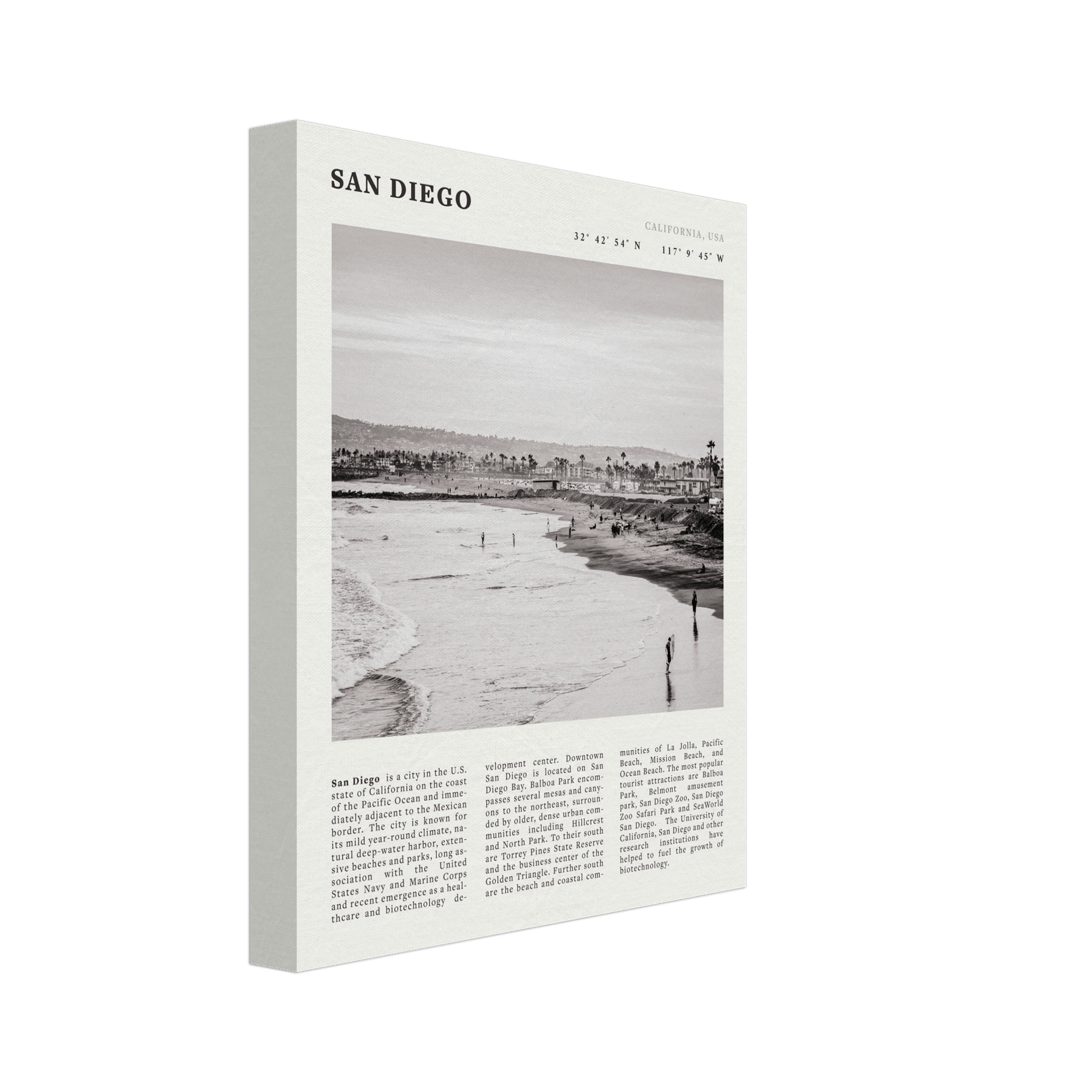San Diego Poster | Black & White California Beach Wall Art | Coastal Travel Print Decor - Evergreen Posters
