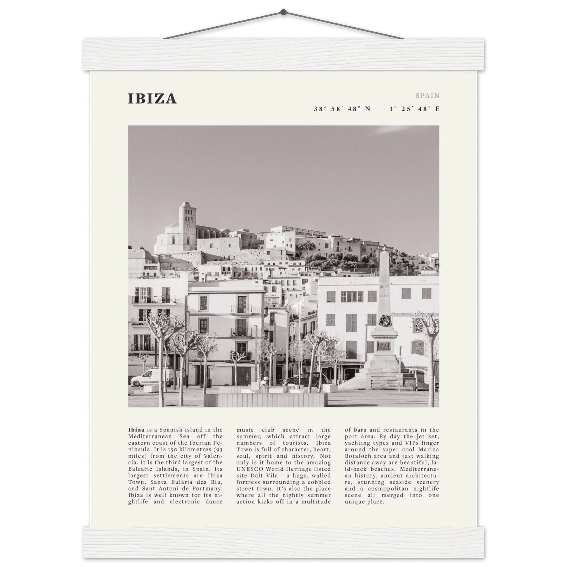 Ibiza Poster | Black & White Spanish Island Wall Art | Spain Travel Print - Evergreen Posters