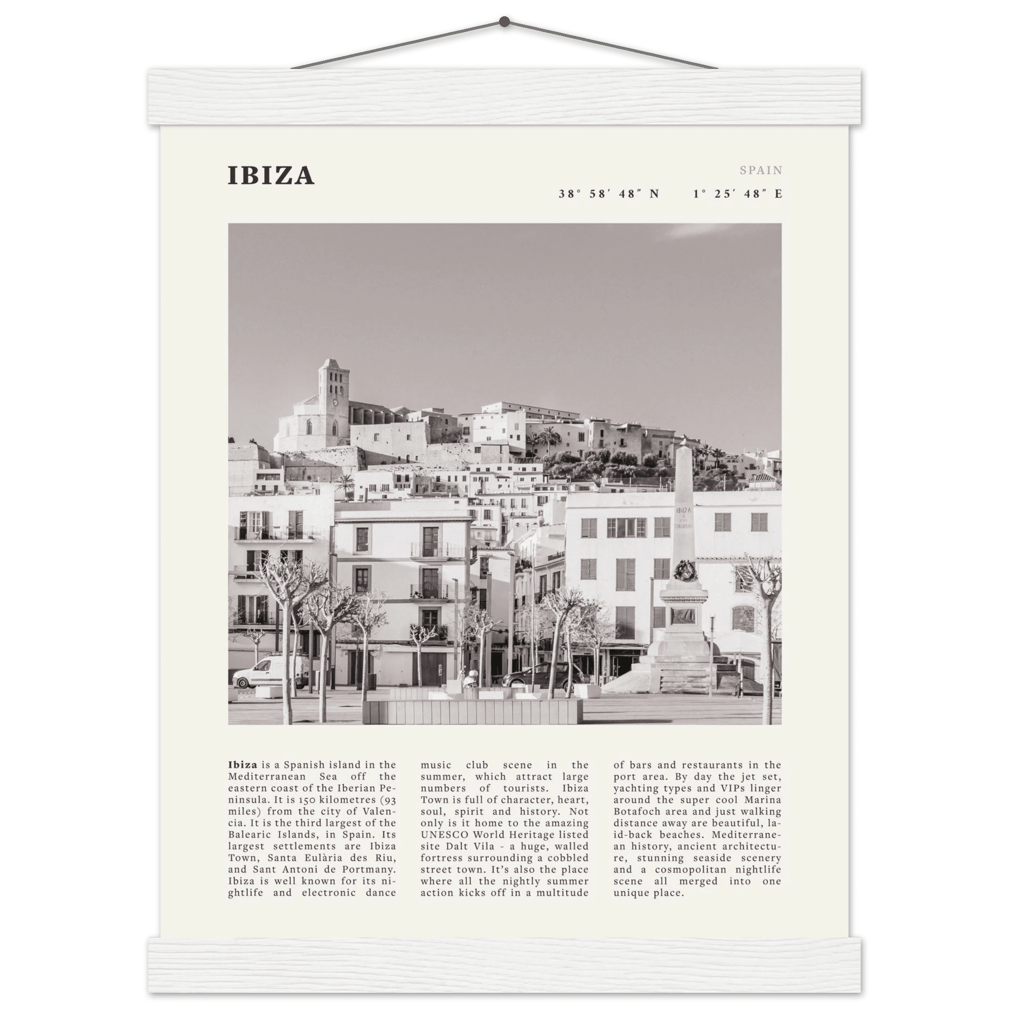 Ibiza Poster | Black & White Spanish Island Wall Art | Spain Travel Print - Evergreen Posters