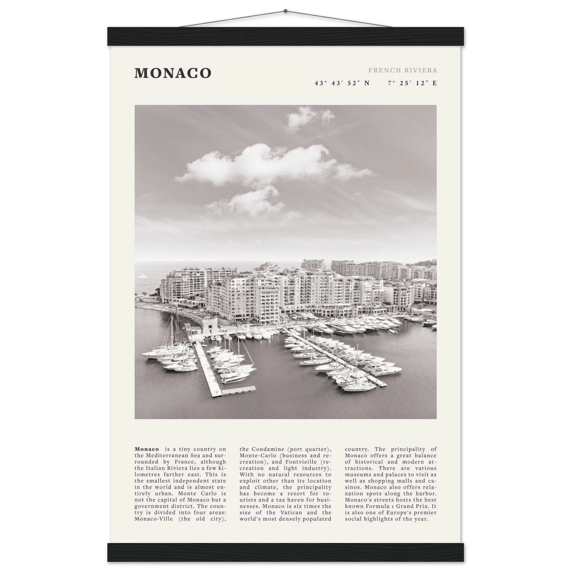 Monaco Poster Black and White – Vintage Monte Carlo Harbor Print (Digital & Printed Options) - Evergreen Posters