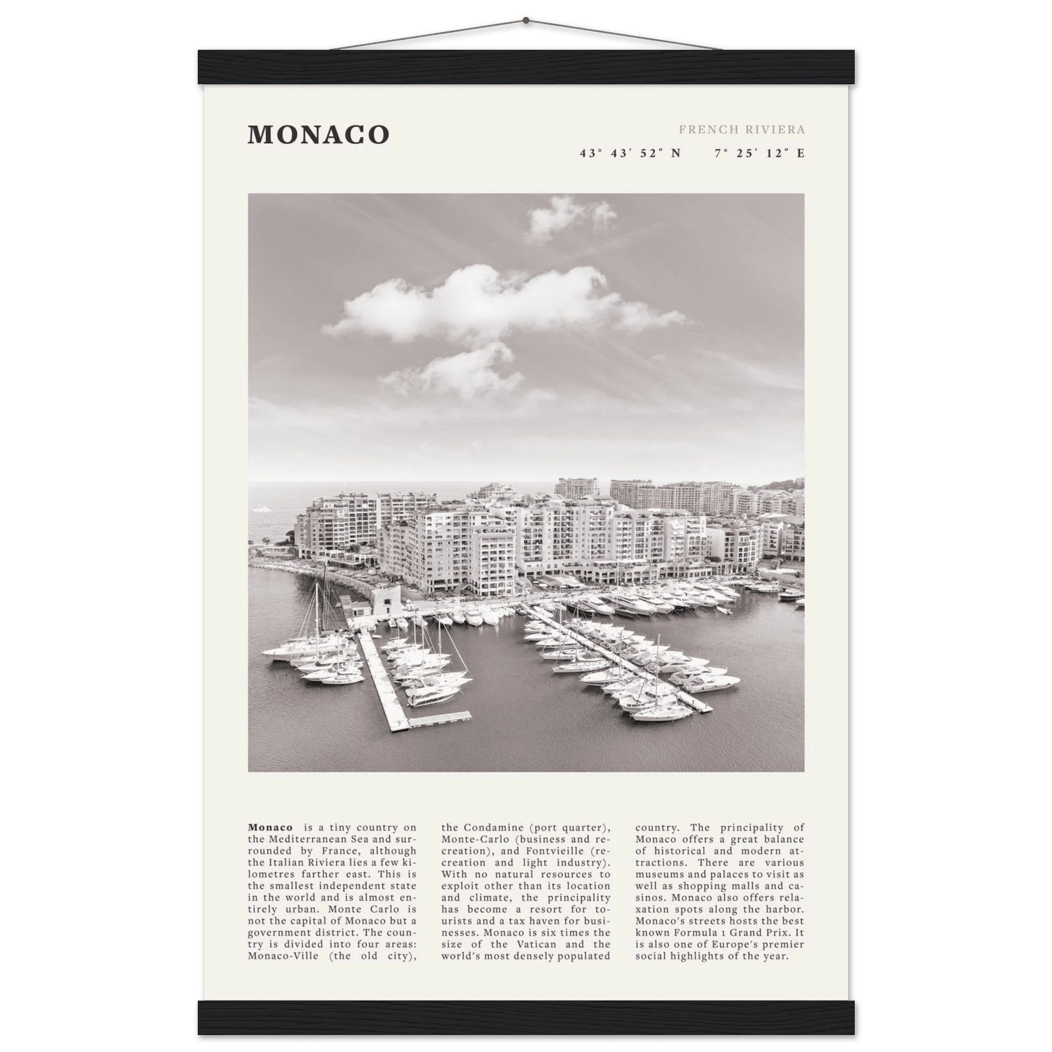 Monaco Poster Black and White – Vintage Monte Carlo Harbor Print (Digital & Printed Options) - Evergreen Posters