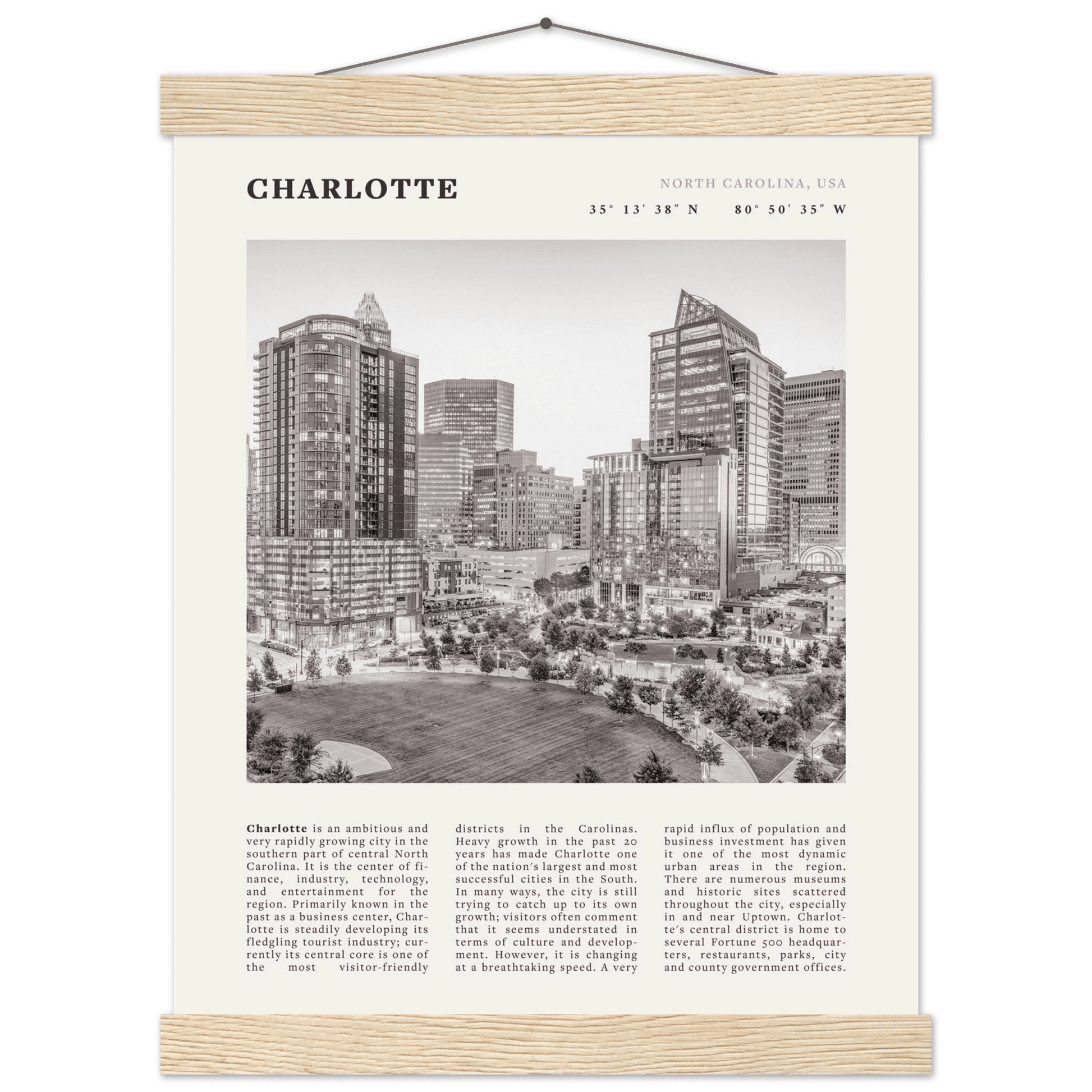 Charlotte Poster | Black & White North Carolina Skyline Wall Art | NC Travel Print - Evergreen Posters