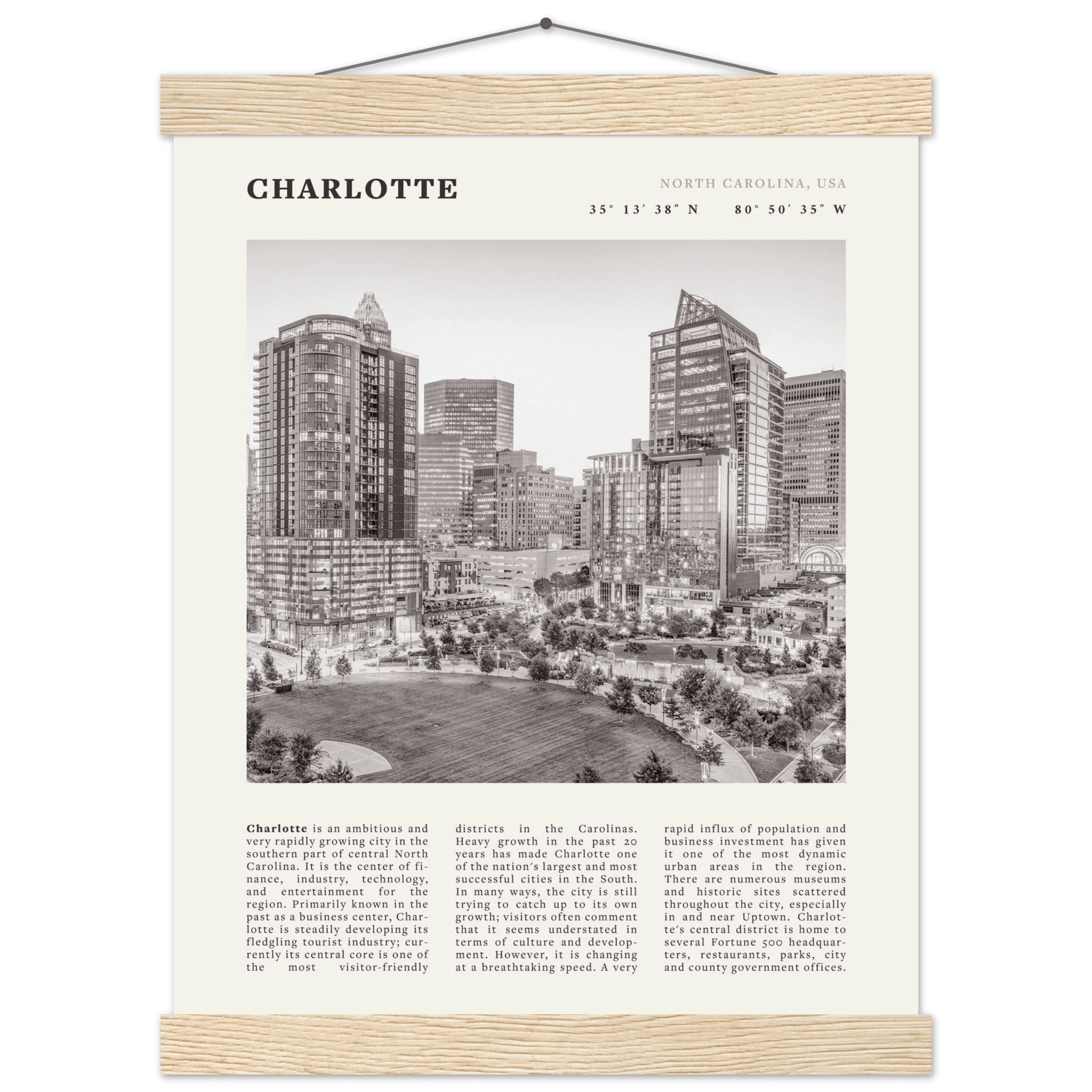 Charlotte Poster | Black & White North Carolina Skyline Wall Art | NC Travel Print - Evergreen Posters