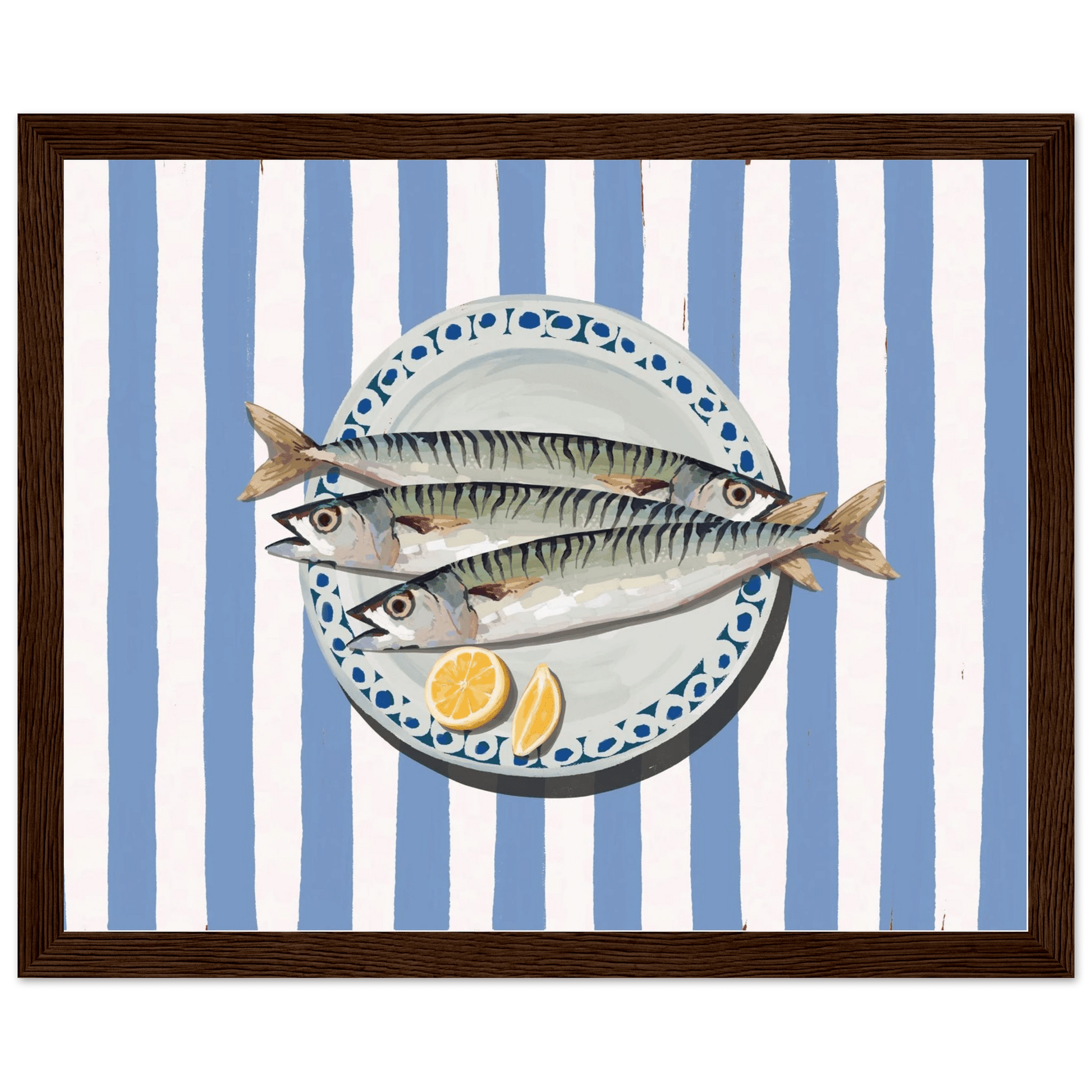 Sardines Print | Blue Stripe Fish Kitchen Wall Art | Coastal Food Poster - Evergreen Posters