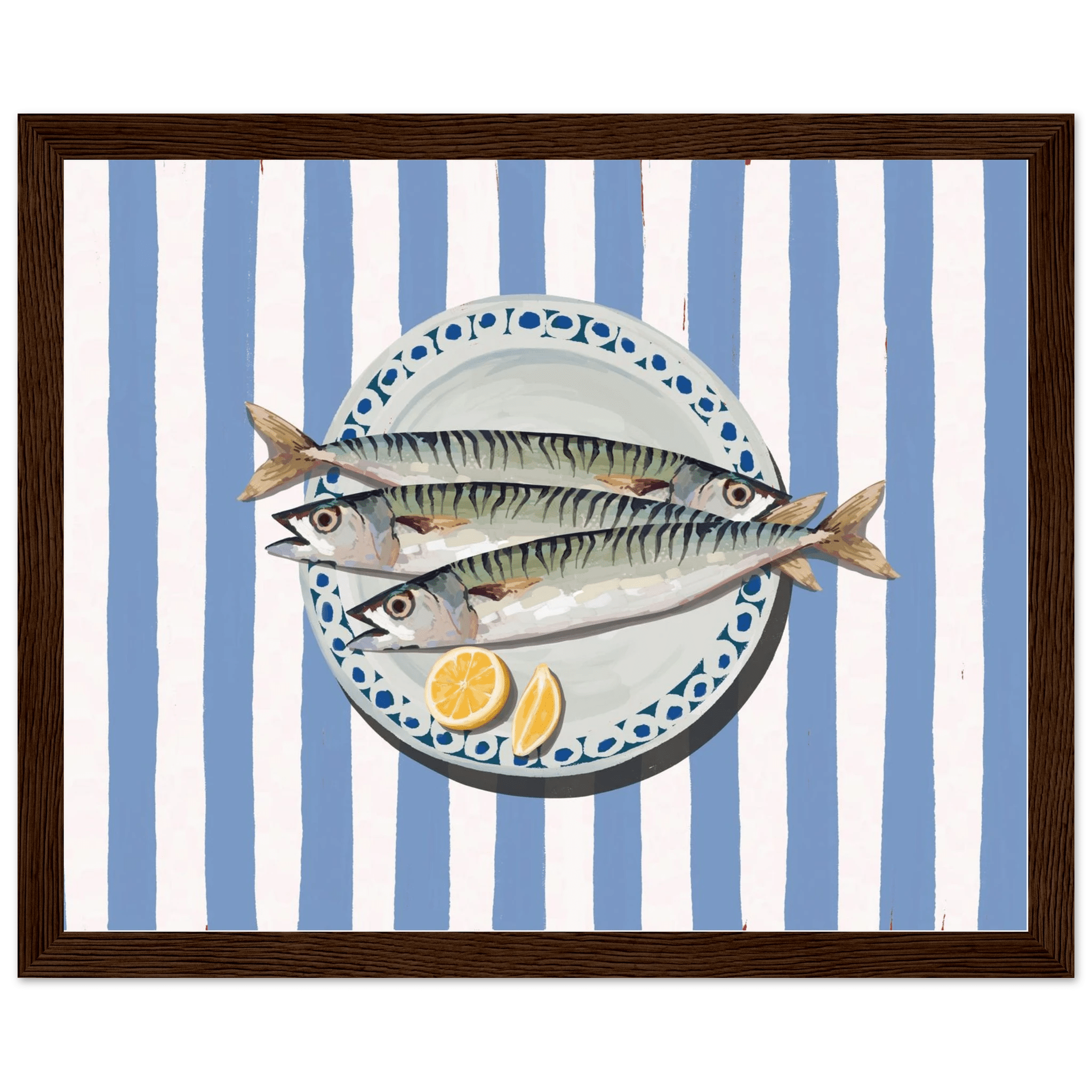 Sardines Print | Blue Stripe Fish Kitchen Wall Art | Coastal Food Poster - Evergreen Posters