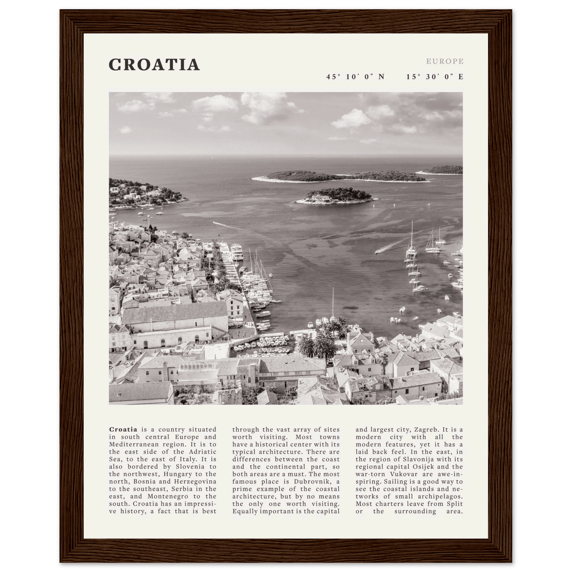 Croatia Poster | Black & White Hvar Island Wall Art | Adriatic Travel Print Decor - Evergreen Posters