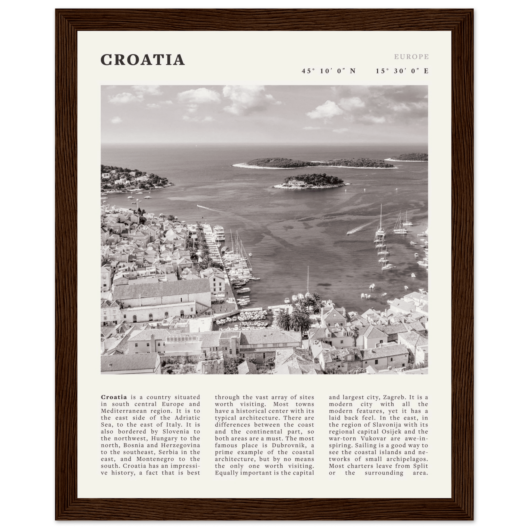 Croatia Poster | Black & White Hvar Island Wall Art | Adriatic Travel Print Decor - Evergreen Posters