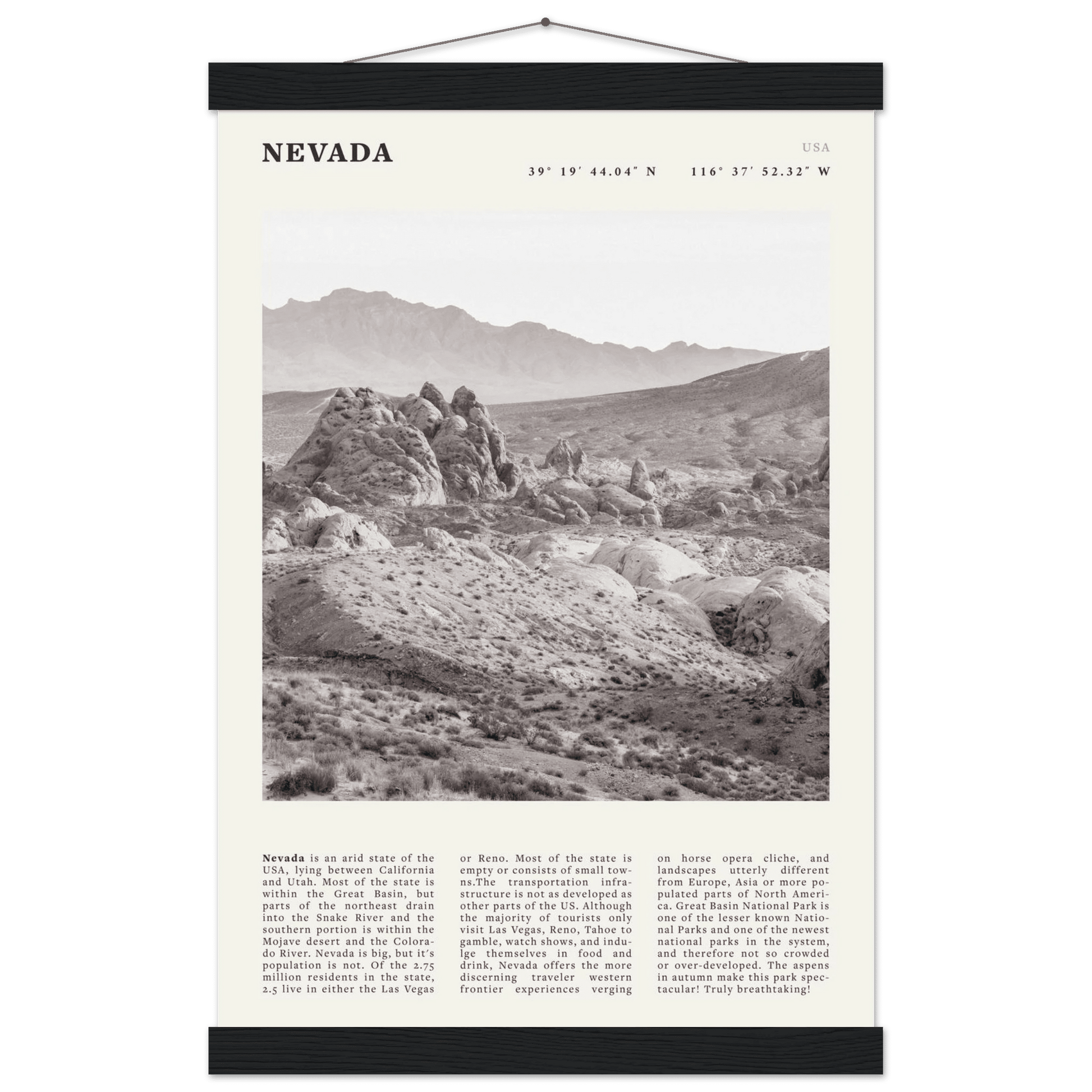 Nevada Poster | Black & White Desert Landscape Wall Art | USA Travel Print Decor - Evergreen Posters
