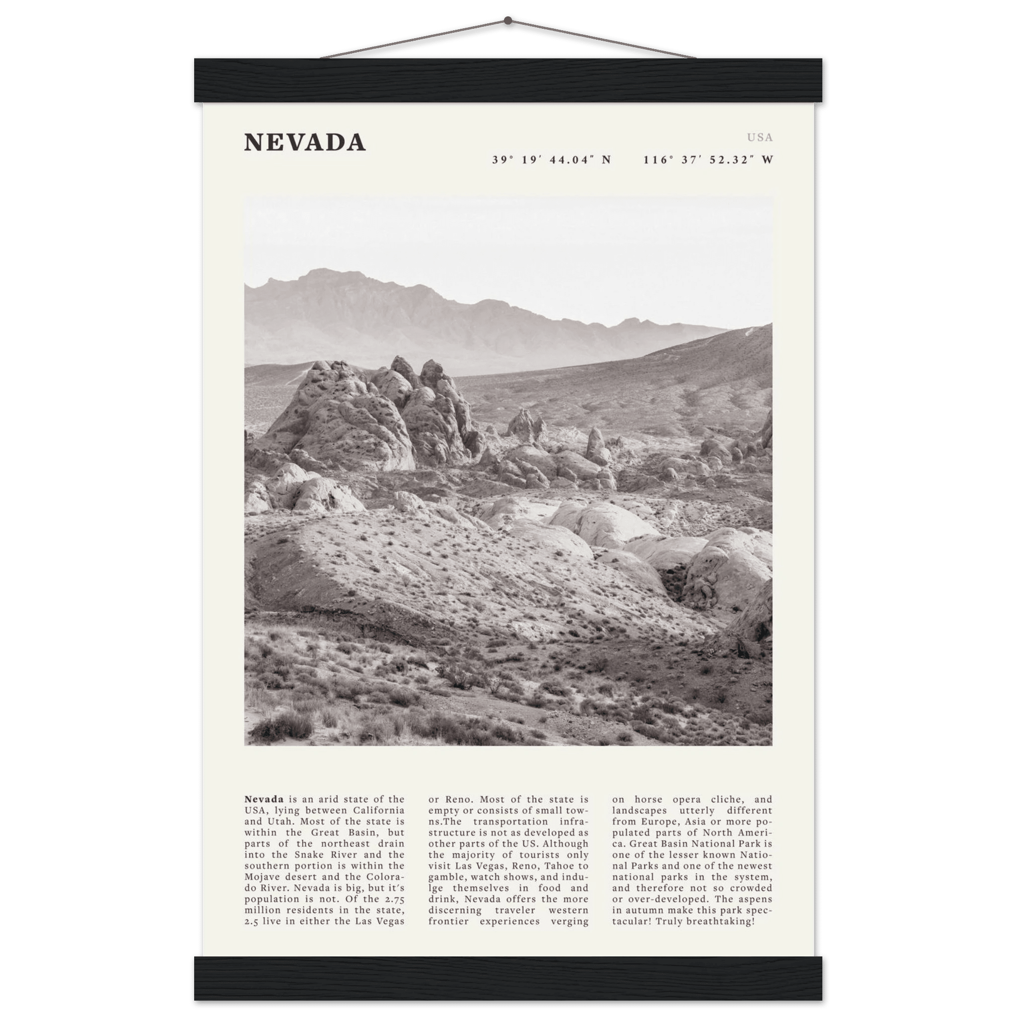 Nevada Poster | Black & White Desert Landscape Wall Art | USA Travel Print Decor - Evergreen Posters