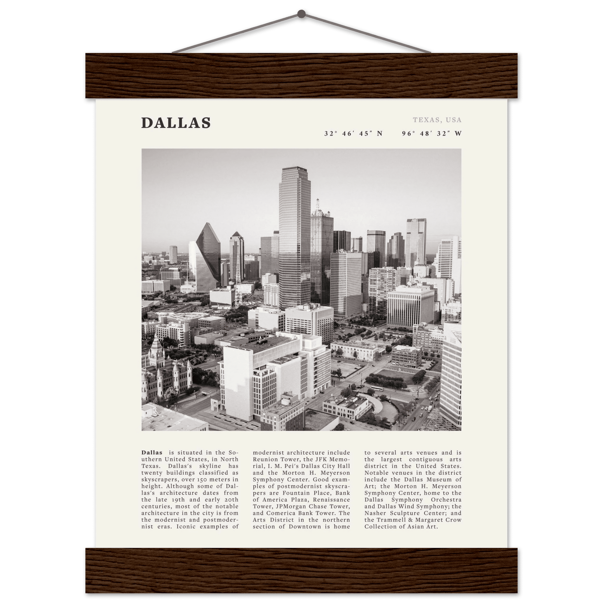 Dallas Poster | Black & White Texas Skyline Wall Art | City Travel Print Decor - Evergreen Posters