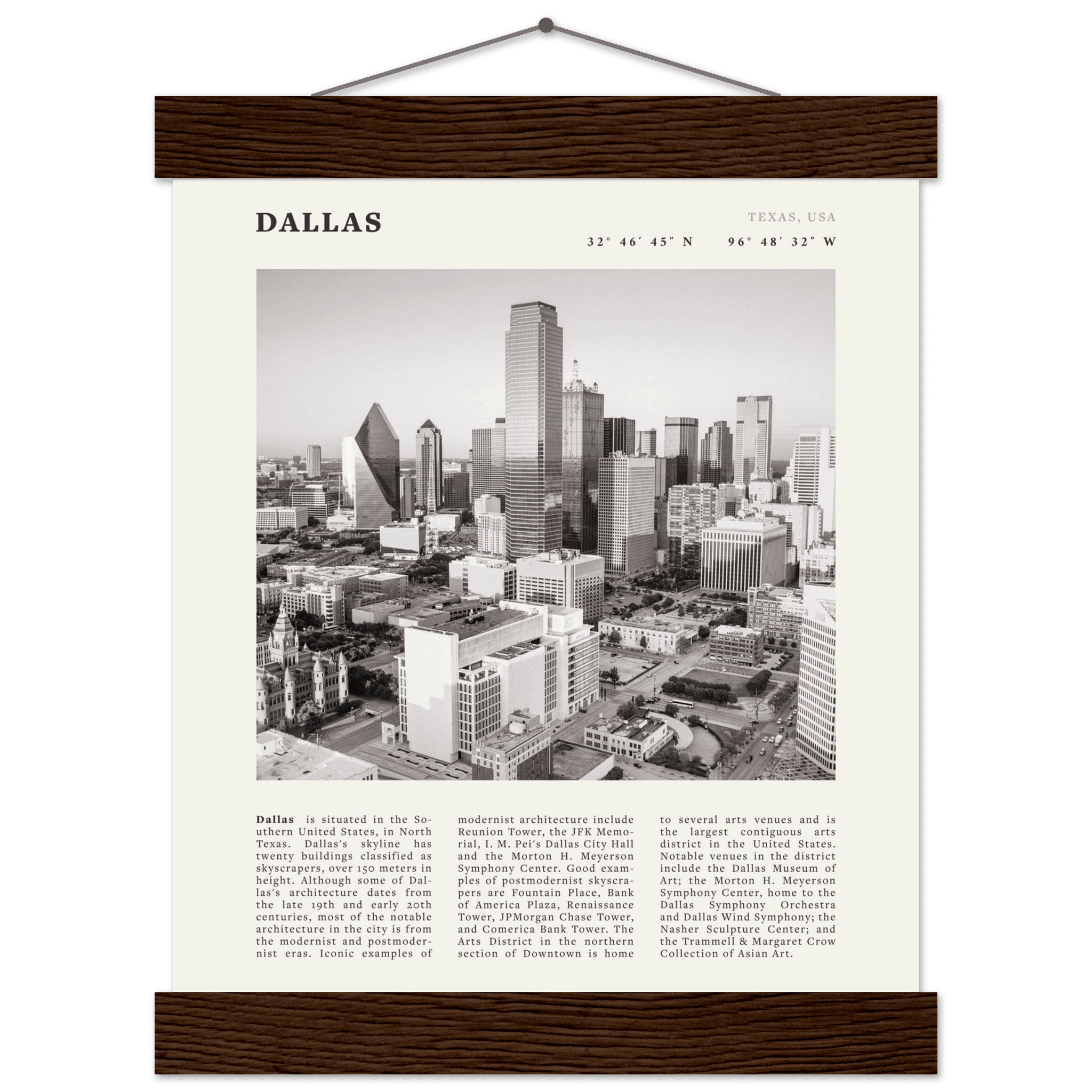 Dallas Poster | Black & White Texas Skyline Wall Art | City Travel Print Decor - Evergreen Posters