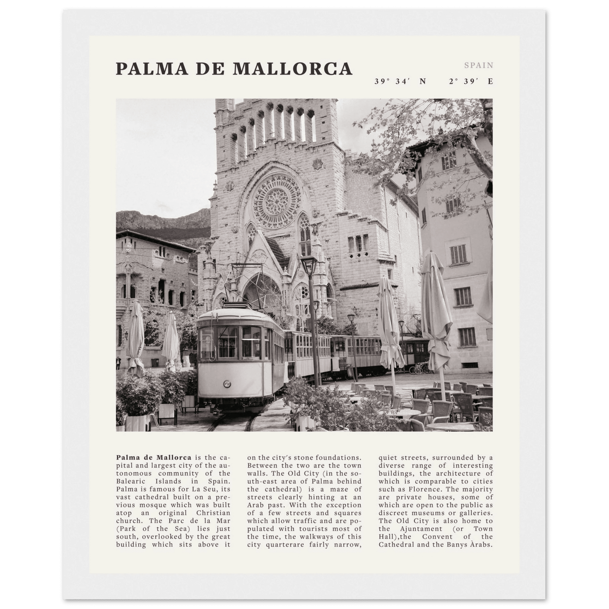 Palma de Mallorca Poster | Black & White Spain Wall Art | Travel Print | Mediterranean Decor - Evergreen Posters