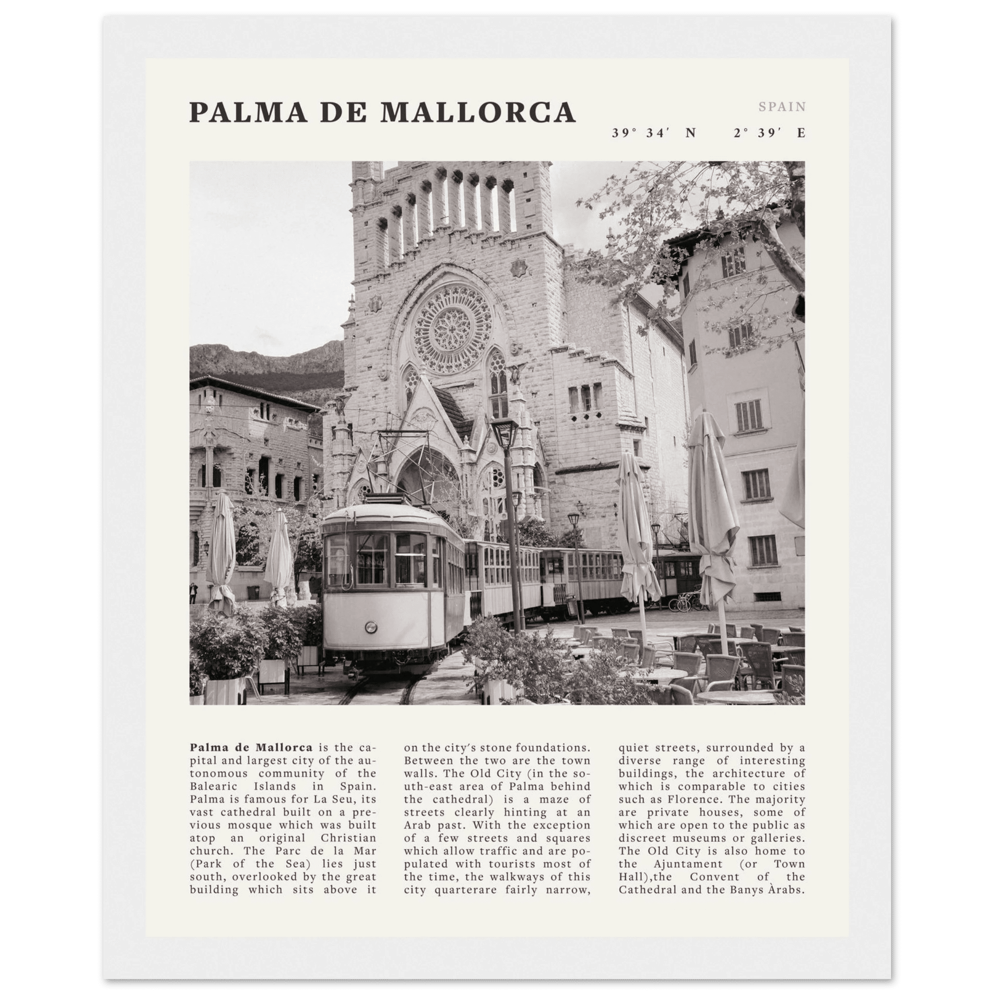Palma de Mallorca Poster | Black & White Spain Wall Art | Travel Print | Mediterranean Decor - Evergreen Posters