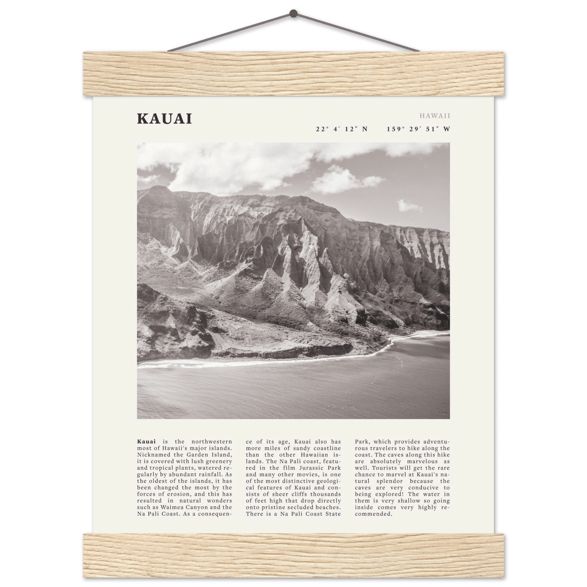 Kauai Poster | Black & White Na Pali Coast Wall Art | Hawaii Travel Print Decor - Evergreen Posters