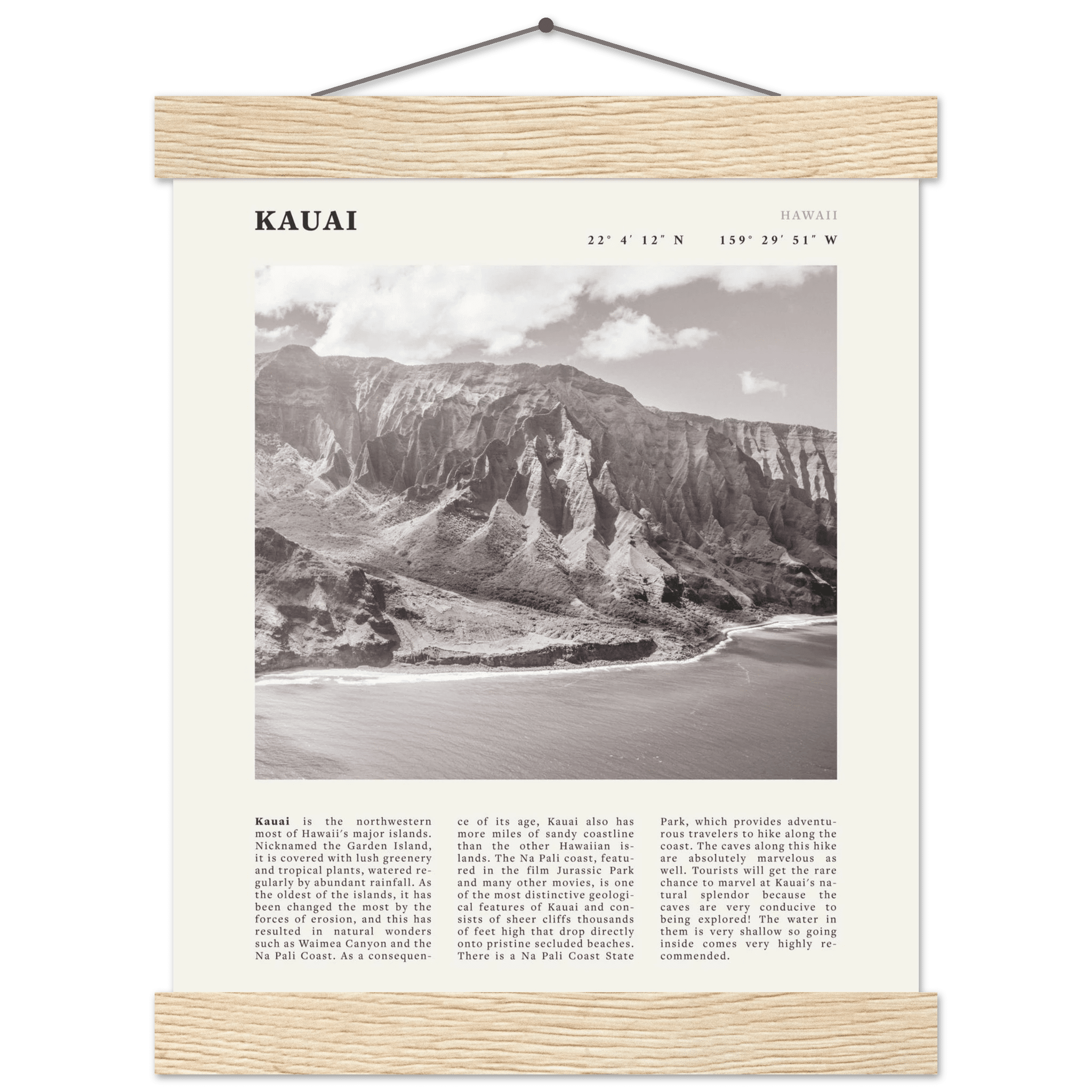 Kauai Poster | Black & White Na Pali Coast Wall Art | Hawaii Travel Print Decor - Evergreen Posters