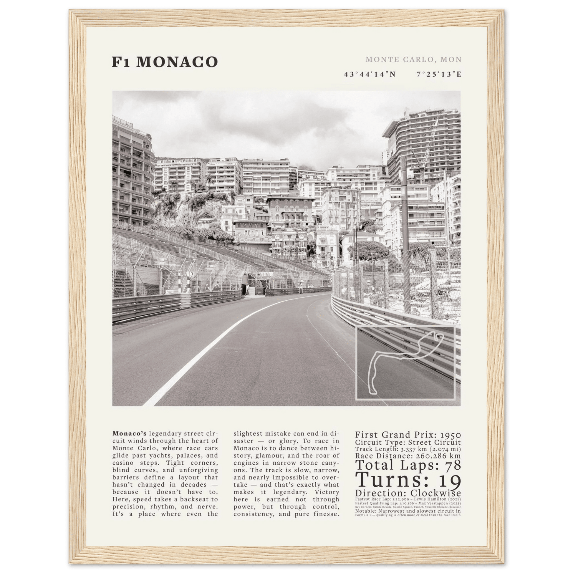 F1 Monaco Poster Black and White – Vintage Monte Carlo Street Circuit Print (Digital & Printed Options) - Evergreen Posters