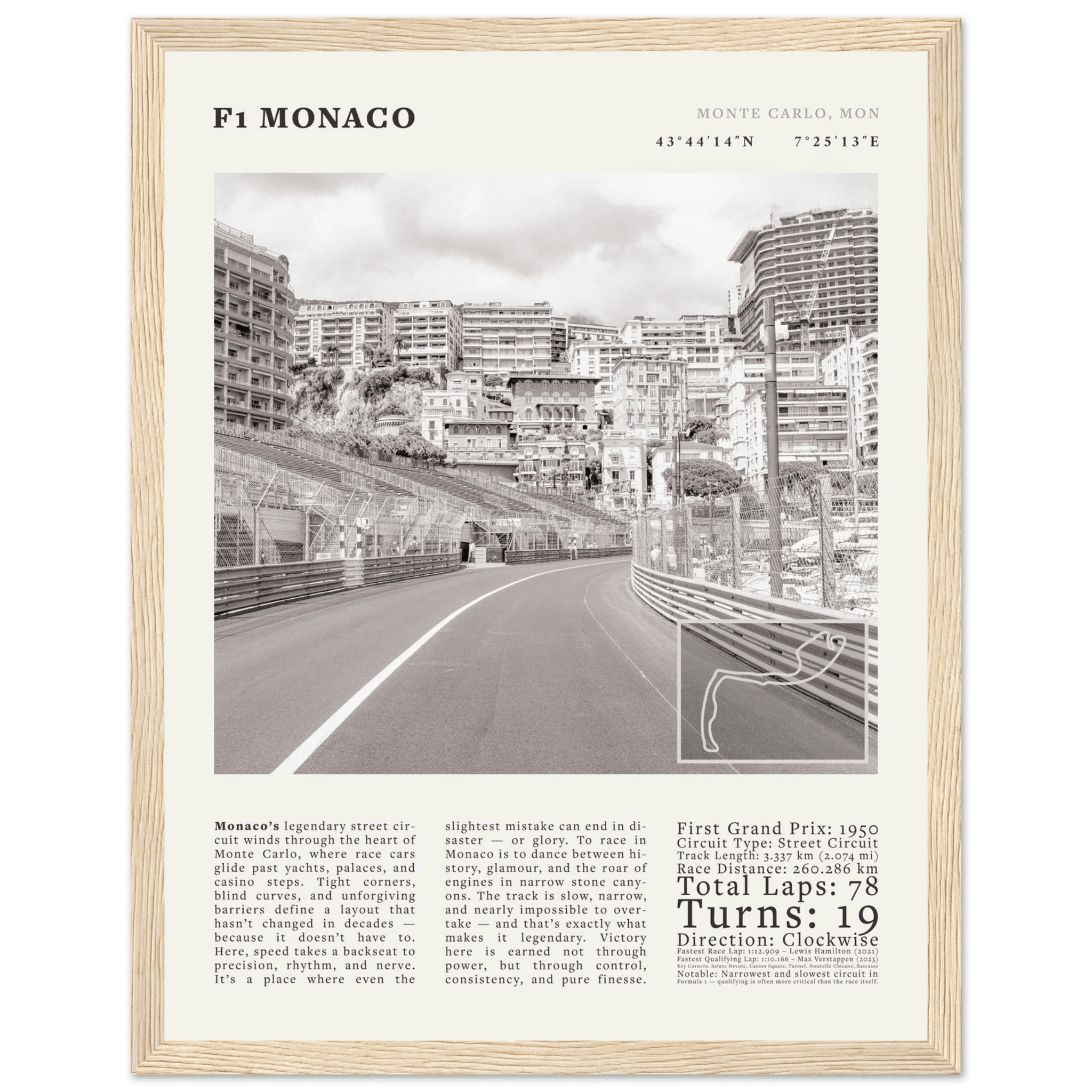 F1 Monaco Poster Black and White – Vintage Monte Carlo Street Circuit Print (Digital & Printed Options) - Evergreen Posters