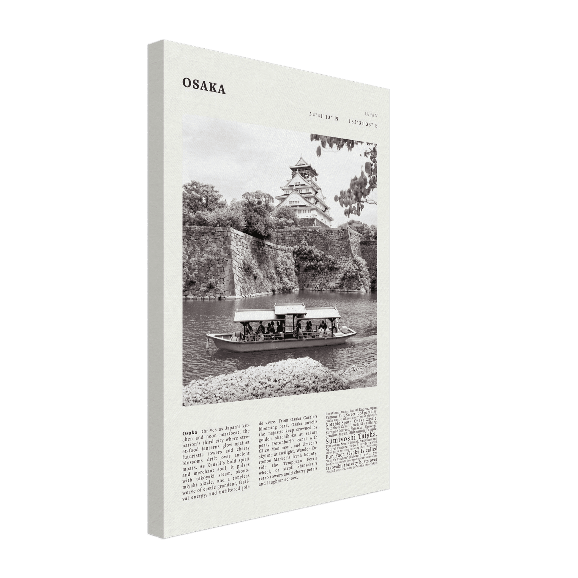 Osaka Poster Black and White – Vintage Osaka Castle Cherry Blossom Print (Digital & Printed Options) - Evergreen Posters