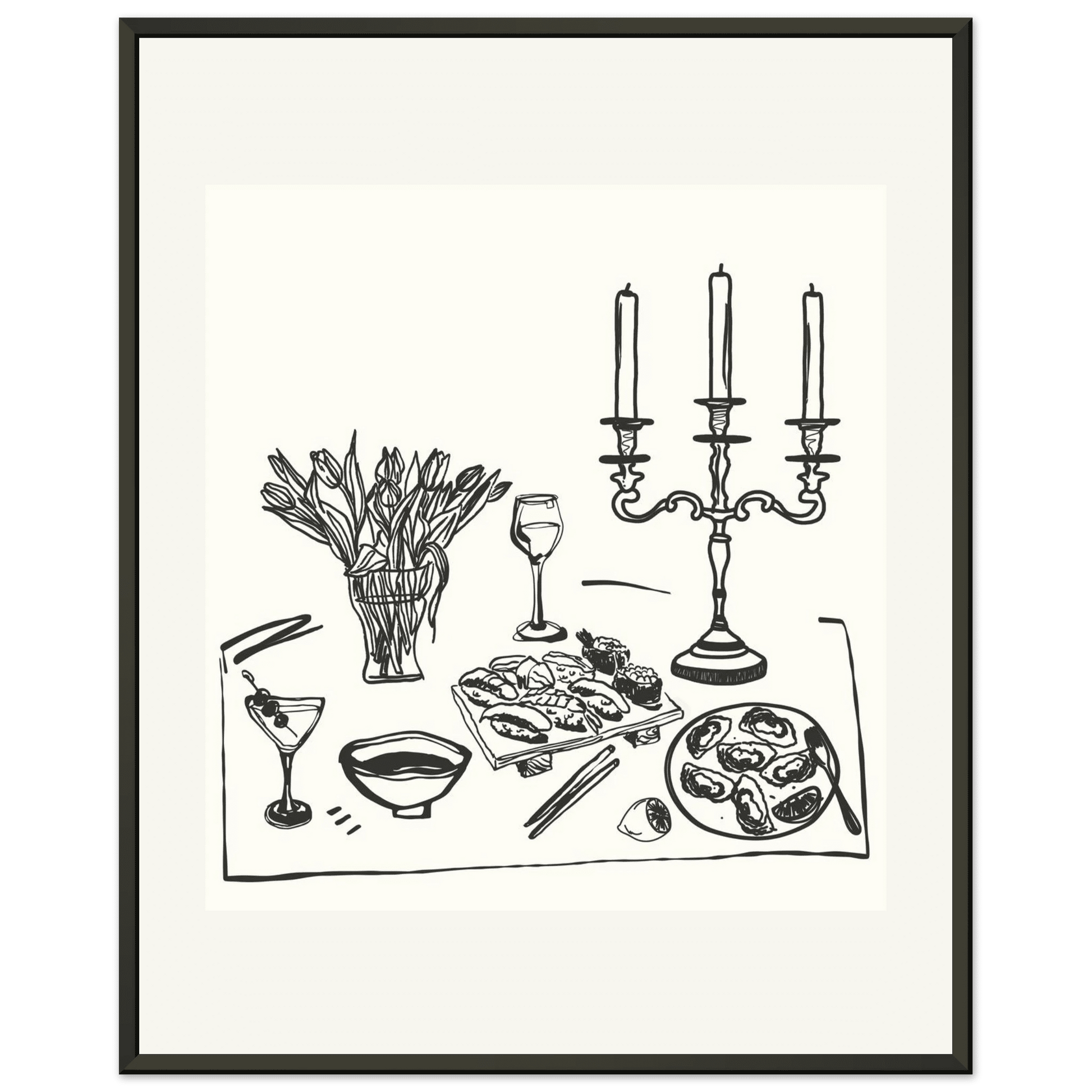 Fine Dining Table Print | Black Line Art Kitchen Wall Art | Elegant Dining Room Poster - Evergreen Posters