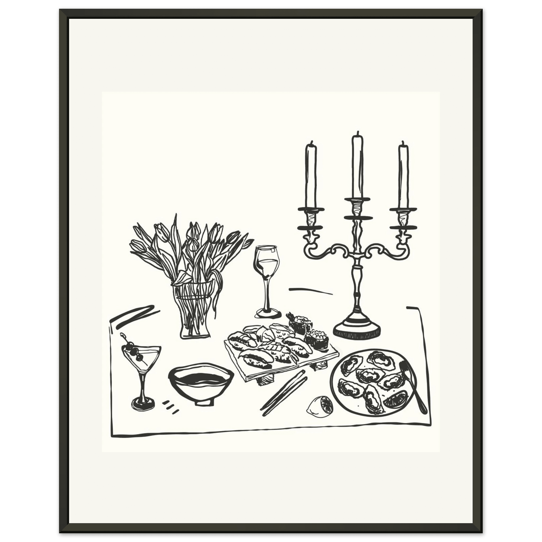 Fine Dining Table Print | Black Line Art Kitchen Wall Art | Elegant Dining Room Poster - Evergreen Posters