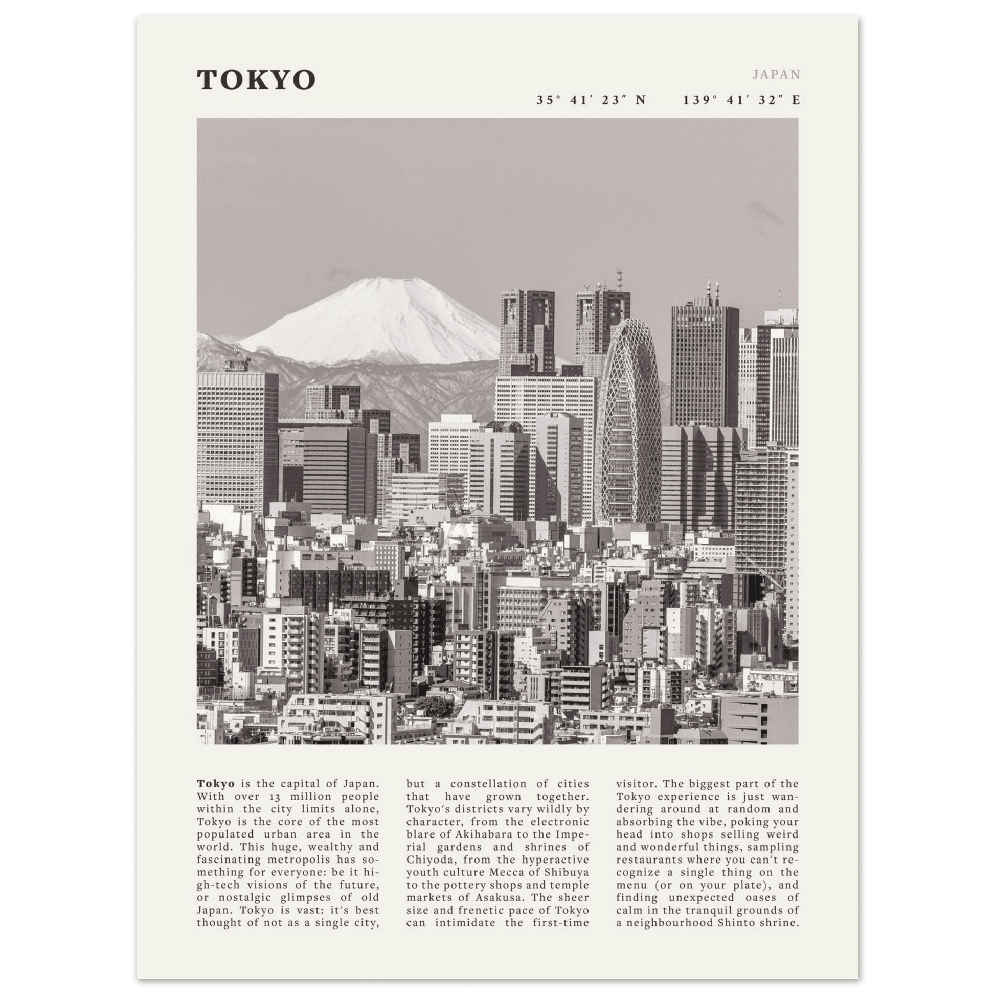 Tokyo Poster | Black & White Mount Fuji Skyline Wall Art | Japan Travel Print - Evergreen Posters