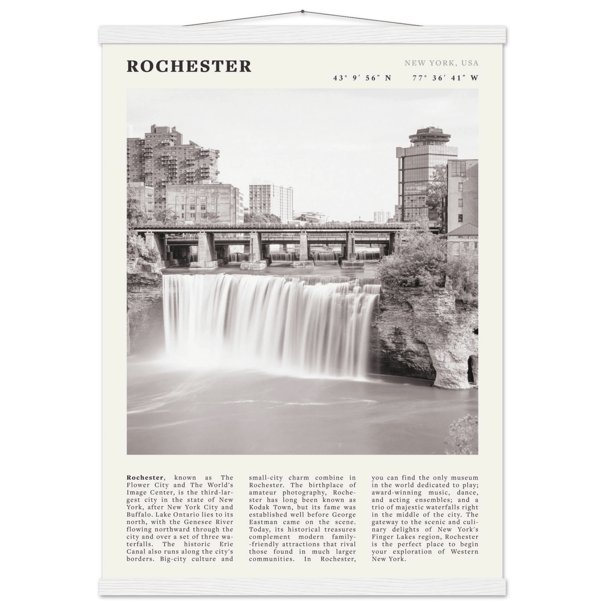 Rochester Poster | Black & White High Falls Wall Art | New York Travel Print - Evergreen Posters