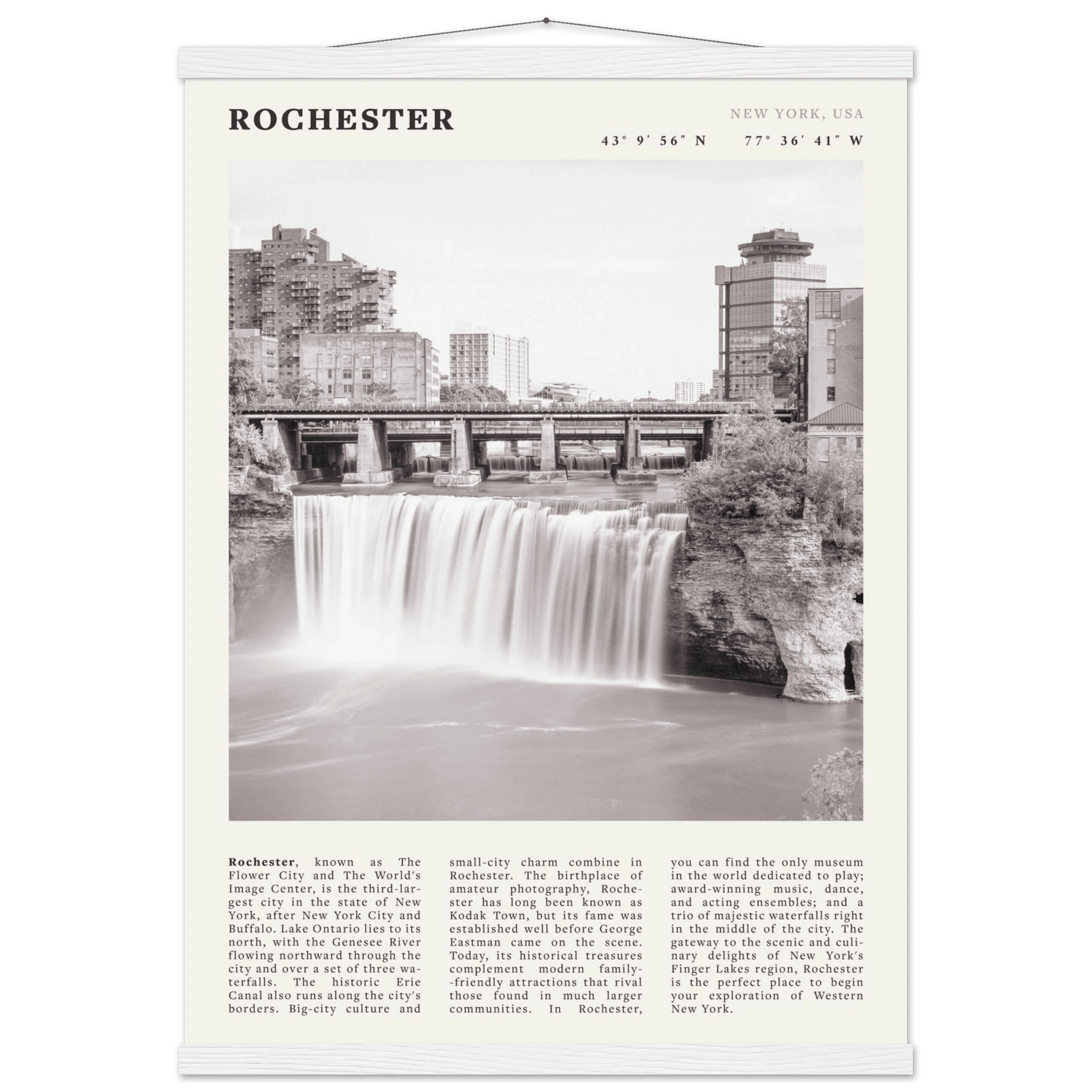 Rochester Poster | Black & White High Falls Wall Art | New York Travel Print - Evergreen Posters