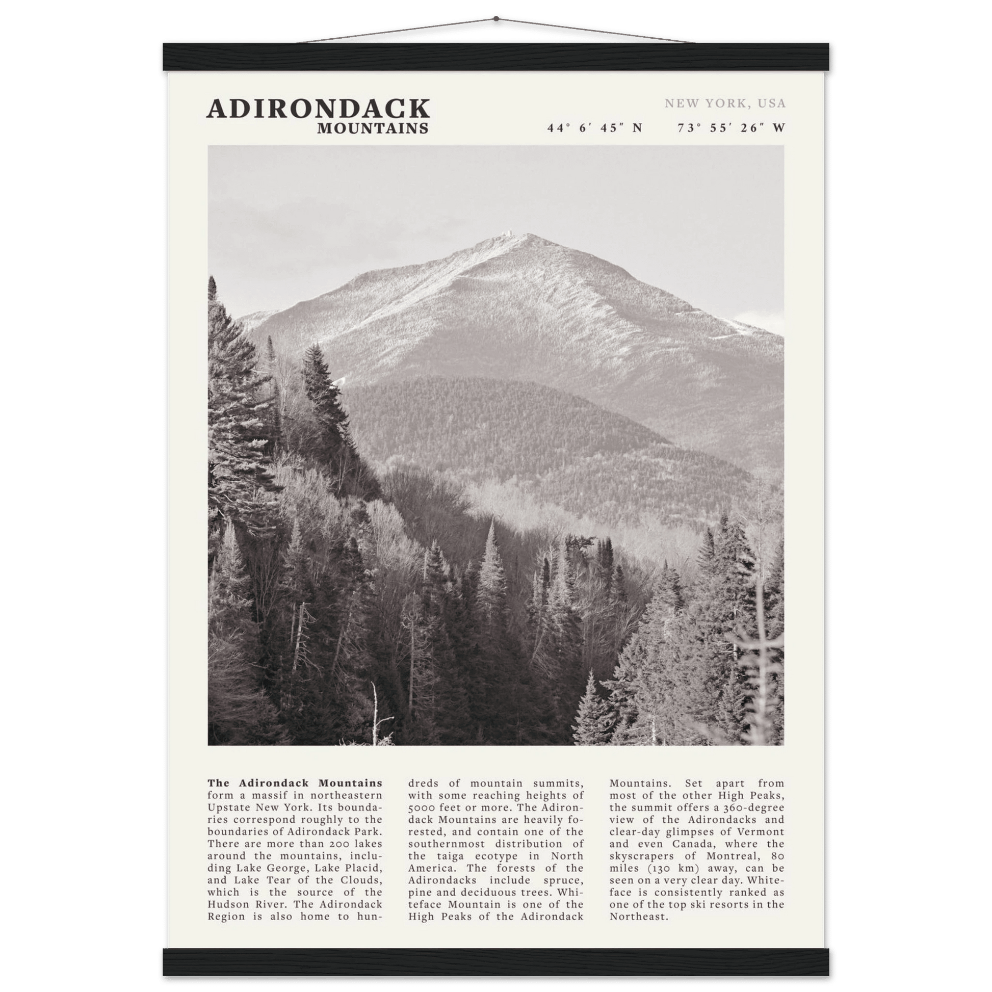 Adirondack Mountains Poster | Black & White New York Nature Wall Art | Hiking Print - Evergreen Posters