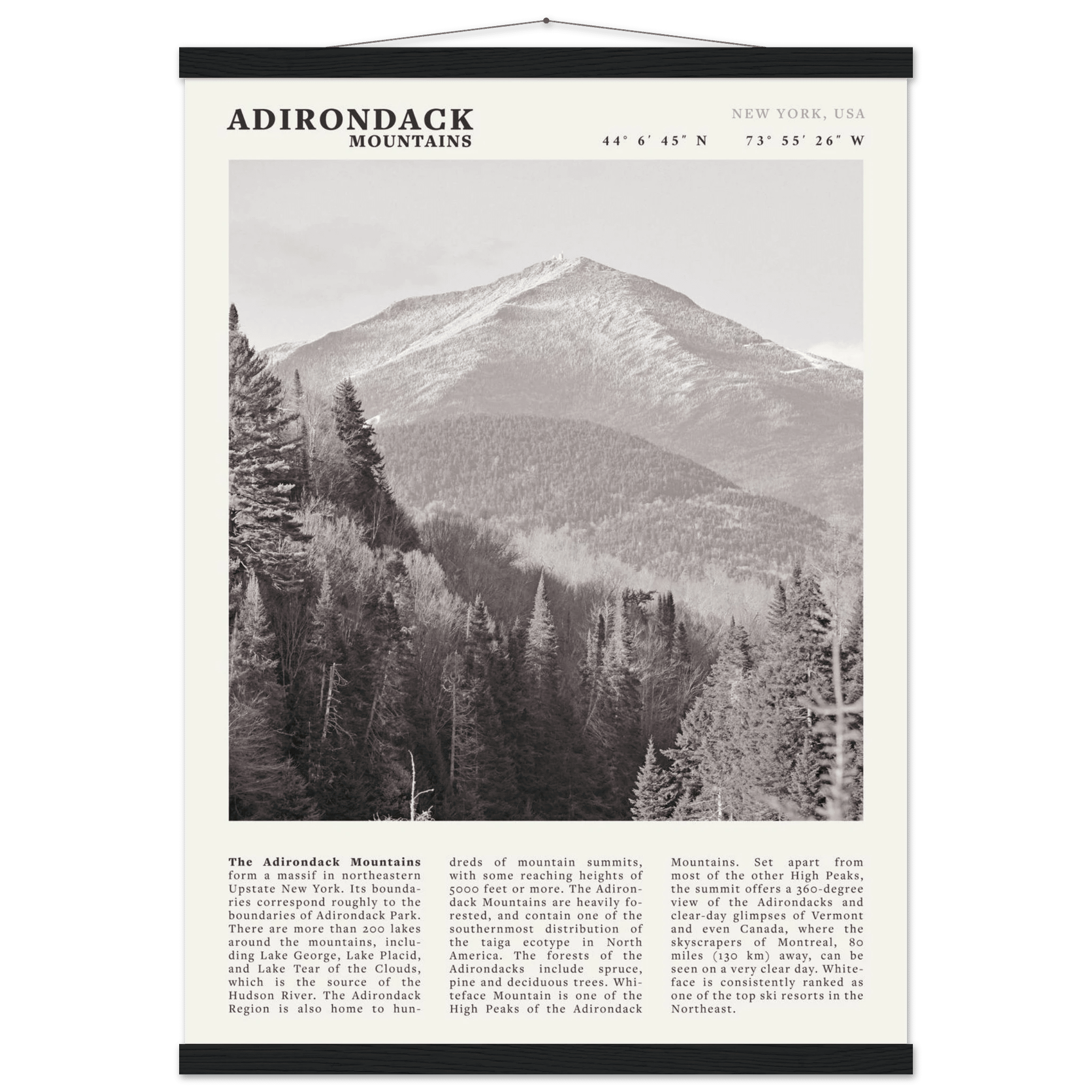 Adirondack Mountains Poster | Black & White New York Nature Wall Art | Hiking Print - Evergreen Posters