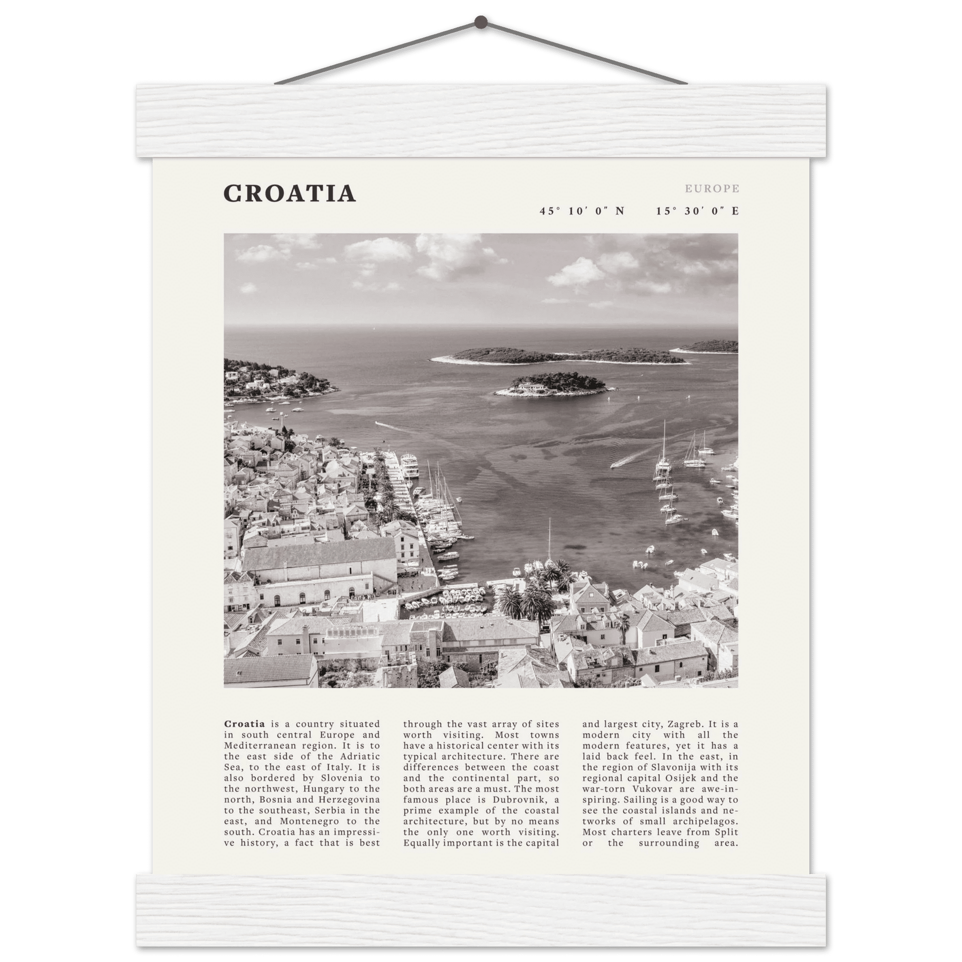 Croatia Poster | Black & White Hvar Island Wall Art | Adriatic Travel Print Decor - Evergreen Posters