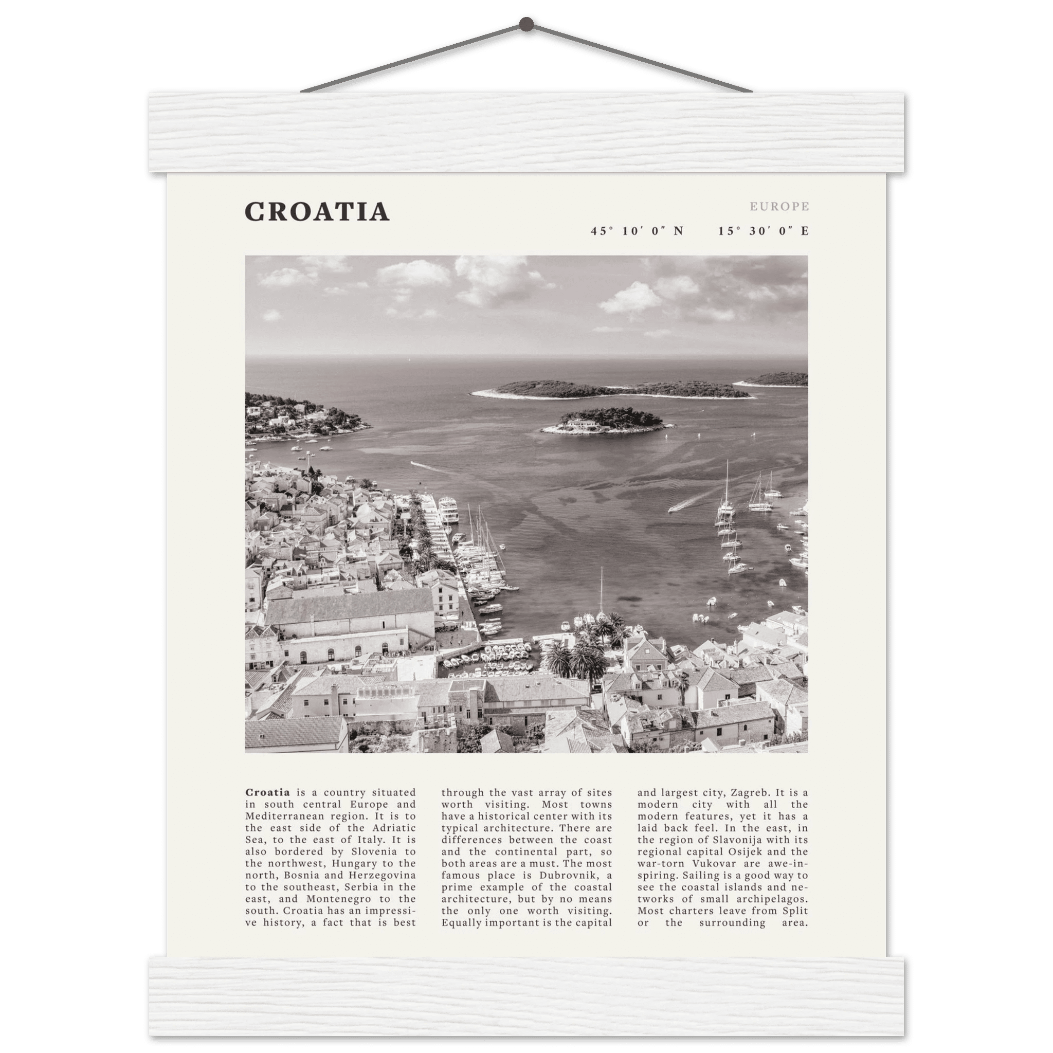 Croatia Poster | Black & White Hvar Island Wall Art | Adriatic Travel Print Decor - Evergreen Posters