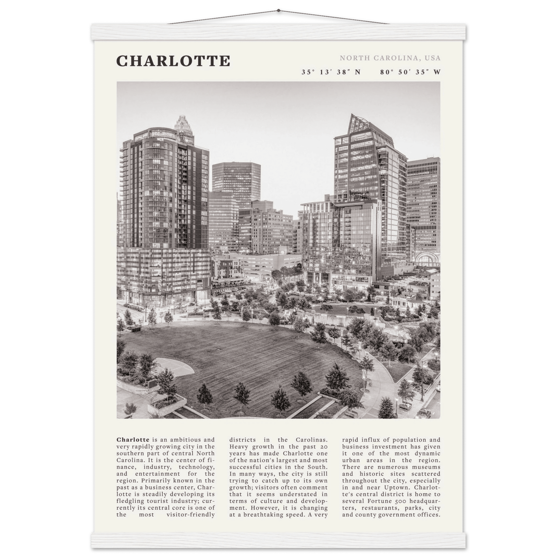 Charlotte Poster | Black & White North Carolina Skyline Wall Art | NC Travel Print - Evergreen Posters