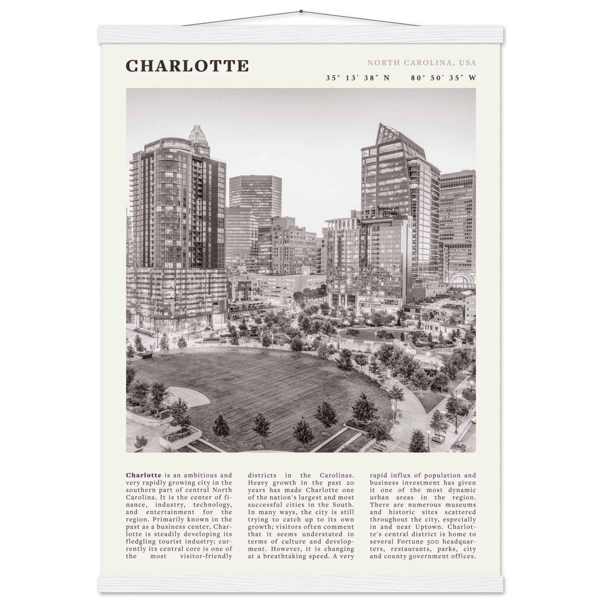Charlotte Poster | Black & White North Carolina Skyline Wall Art | NC Travel Print - Evergreen Posters